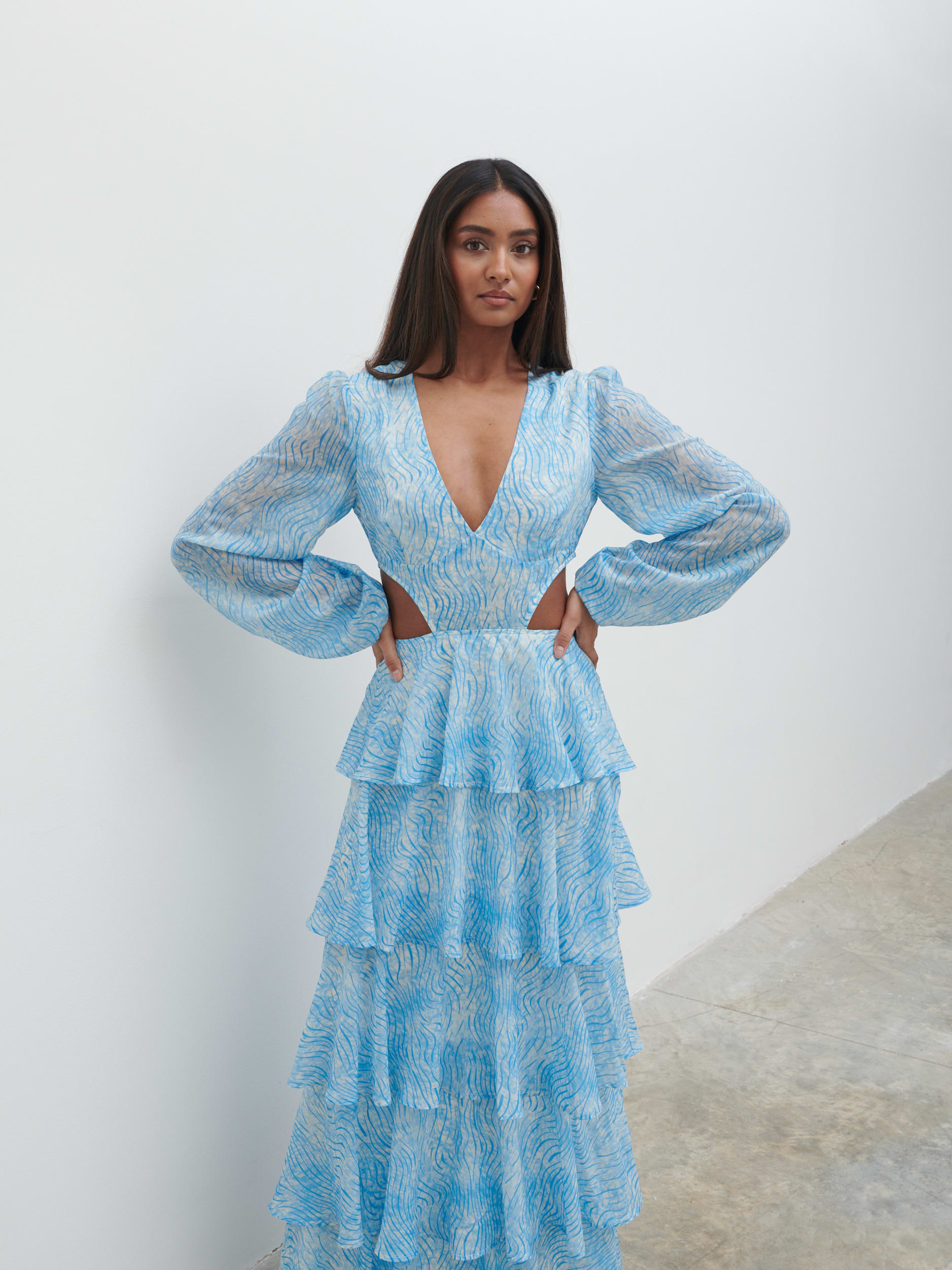 Ashton Cut Out Maxi Dress - Blue Swirl Pretty Lavish Ashton Cut Out Maxi Dress - Blue Swirl Pretty Lavish