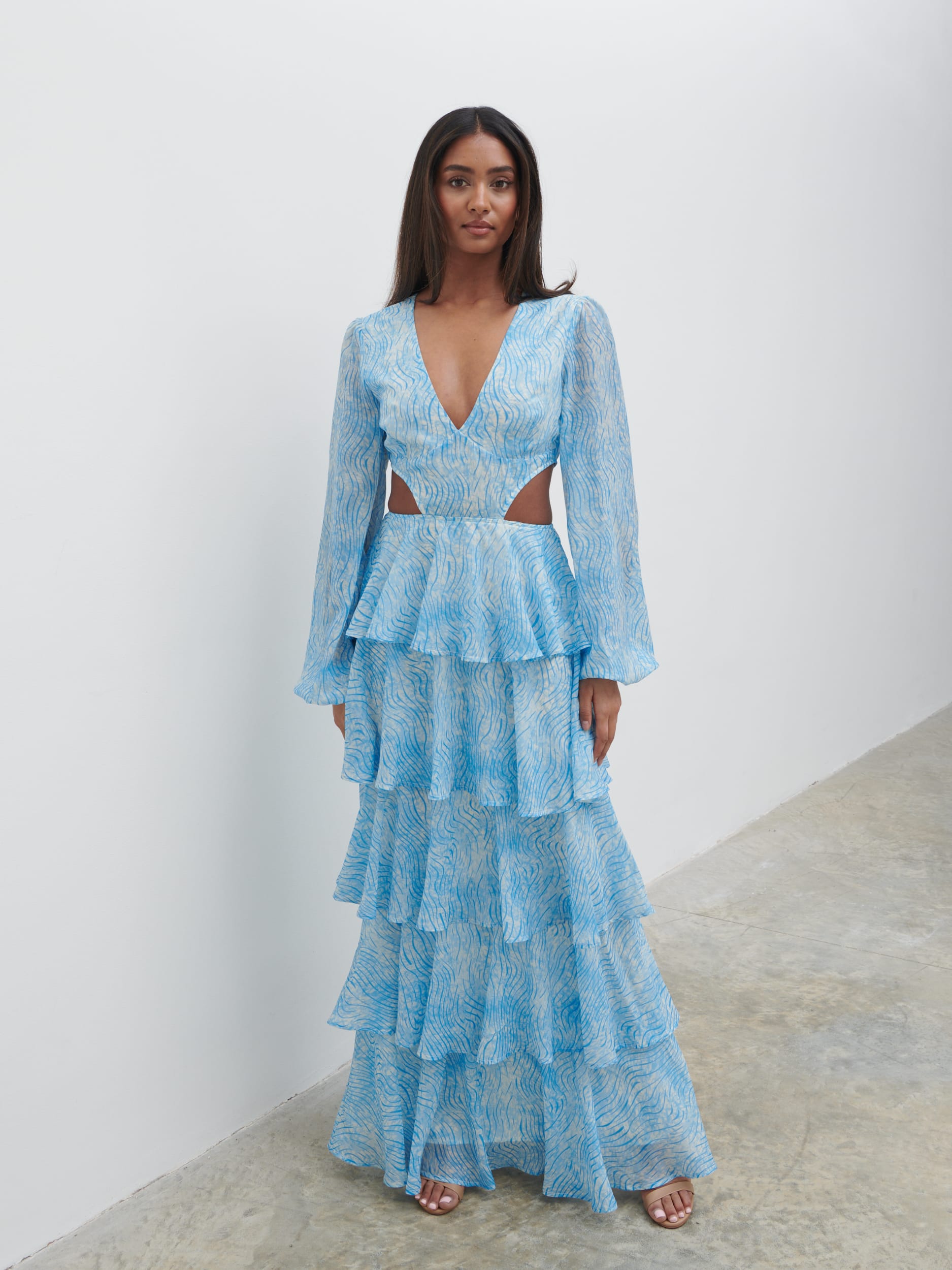 Ashton Cut Out Maxi Dress - Blue Swirl Pretty Lavish Ashton Cut Out Maxi Dress - Blue Swirl Pretty Lavish