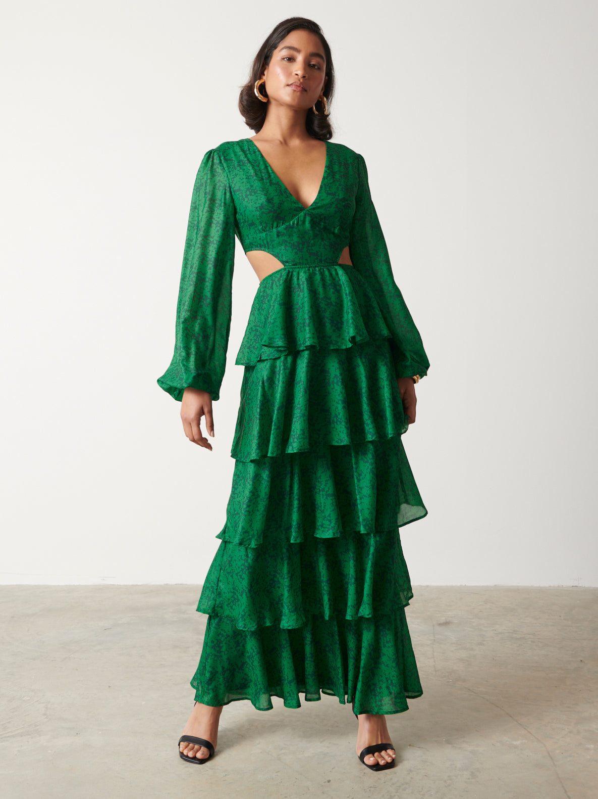 Ashton Cut Out Maxi Dress - Green Abstract Floral