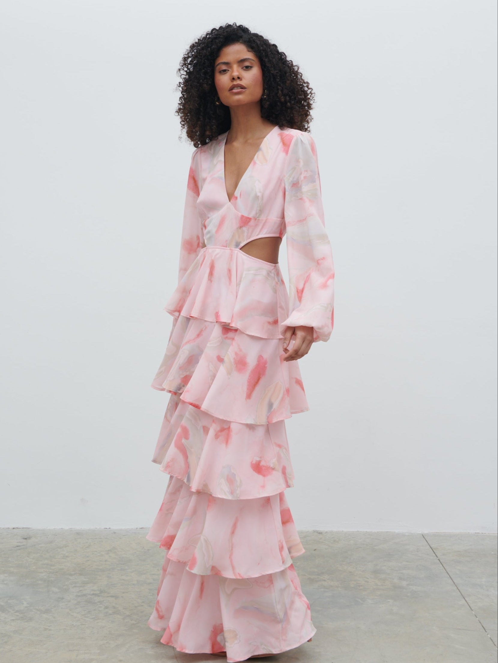 pink marble dress long sleeve Karen Millen Womens Marble Print Jersey Long Sleeve Midi Dress - Pink