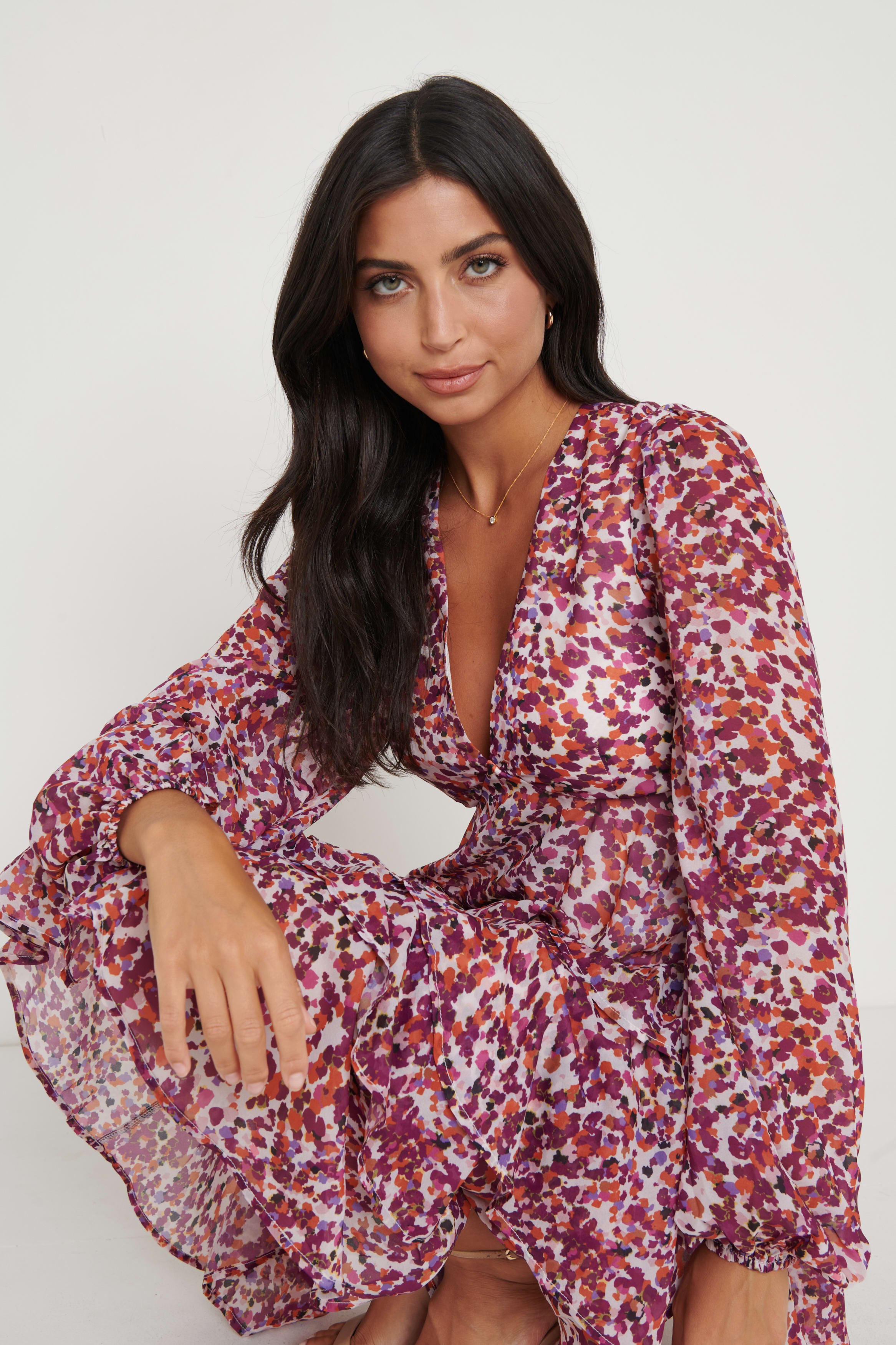 ashton ruffle midi dress Pretty Lavish Ashton Ruffle Midi Dress - & Red - Pink