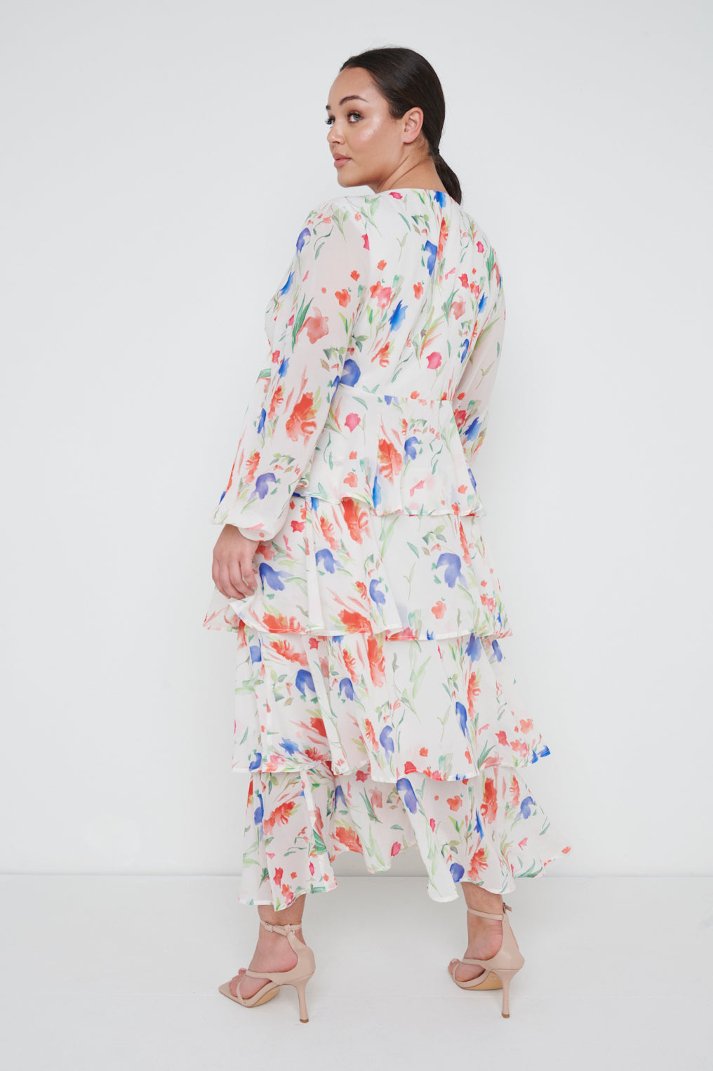 Ashton Ruffle Midi Dress Curve - Dainty Floral