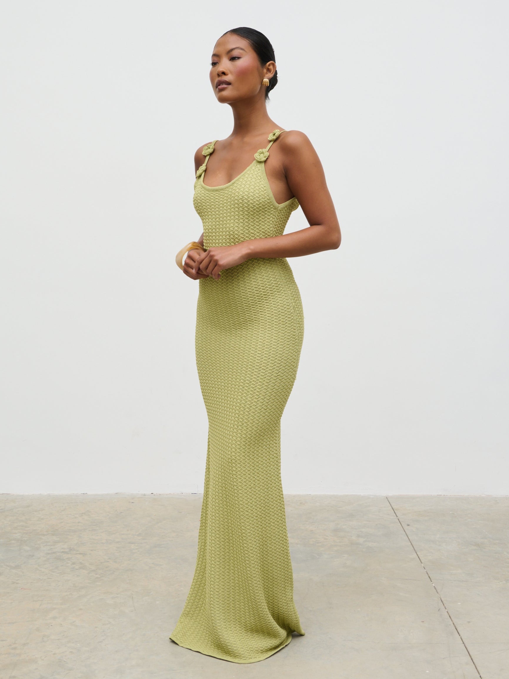 Astrid Rosette Sleeve Knit Maxi Dress - Green Astrid Rosette Sleeve Knit Maxi Dress - Green