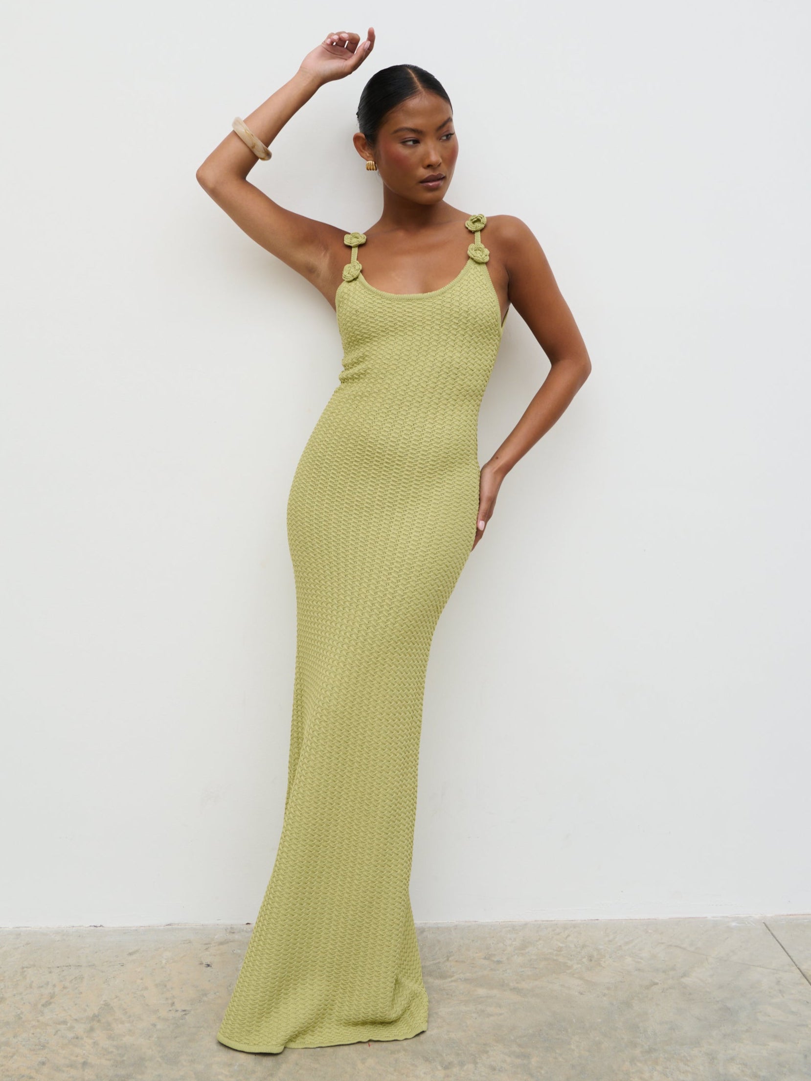 Astrid Rosette Sleeve Knit Maxi Dress - Green Astrid Rosette Sleeve Knit Maxi Dress - Green