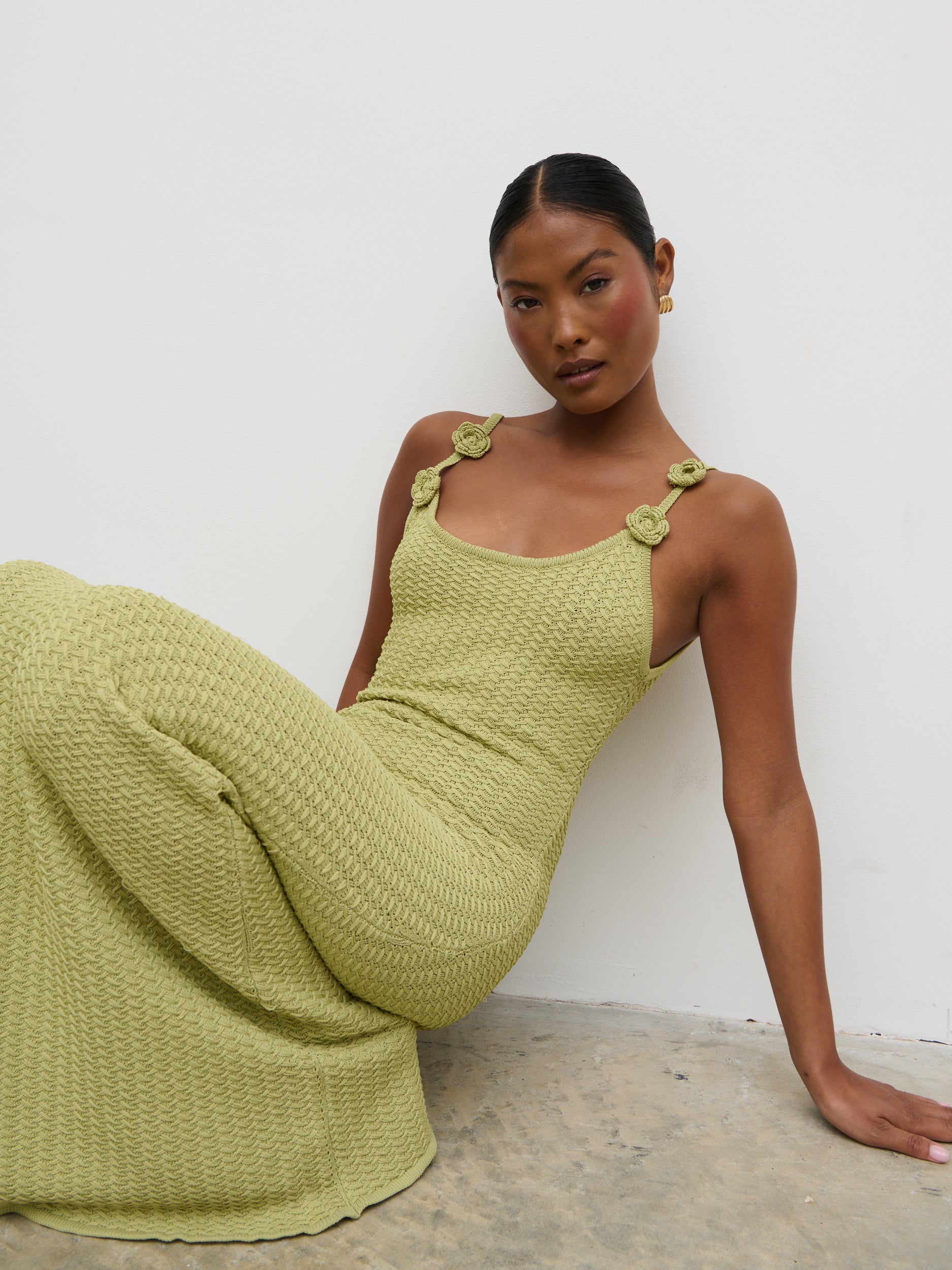 Astrid Rosette Sleeve Knit Maxi Dress - Green Astrid Rosette Sleeve Knit Maxi Dress - Green