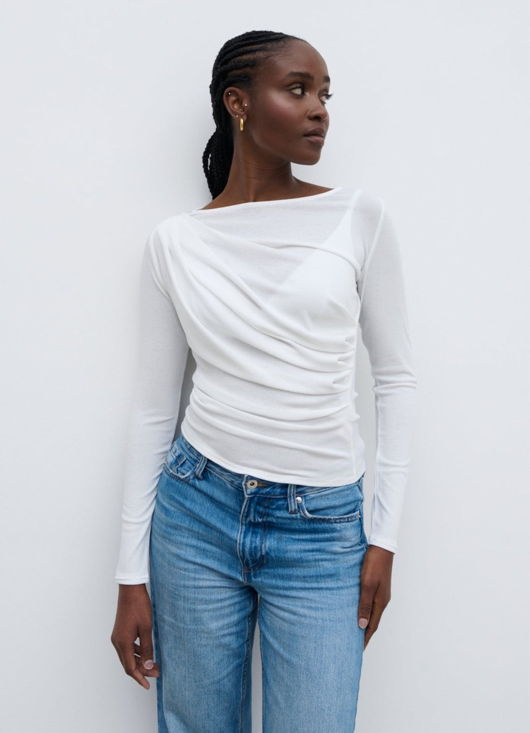 Aubrie Semi-Sheer Jersey Top - White