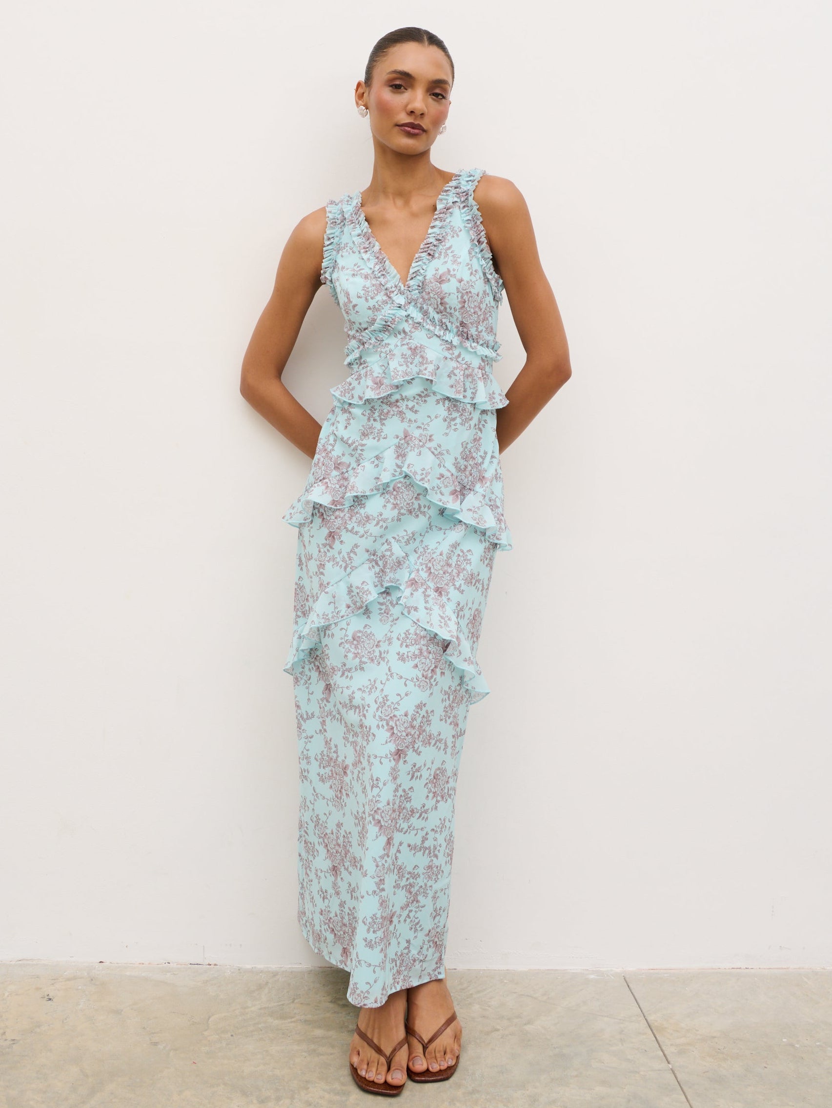 Aurelia Ruffle Maxi Dress Seaspray Floral