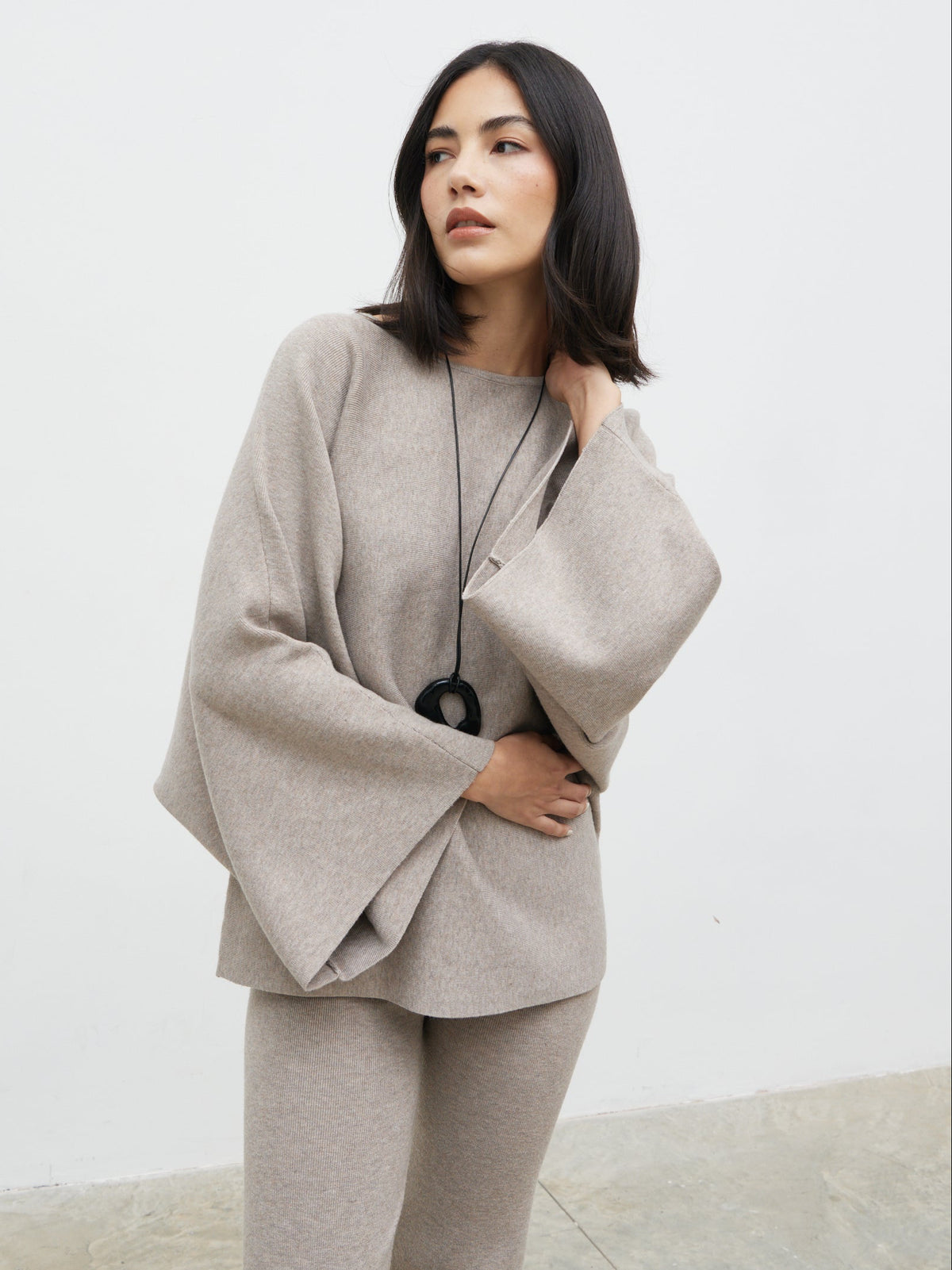 Aurelie Drape Sleeve Knit Jumper Dark