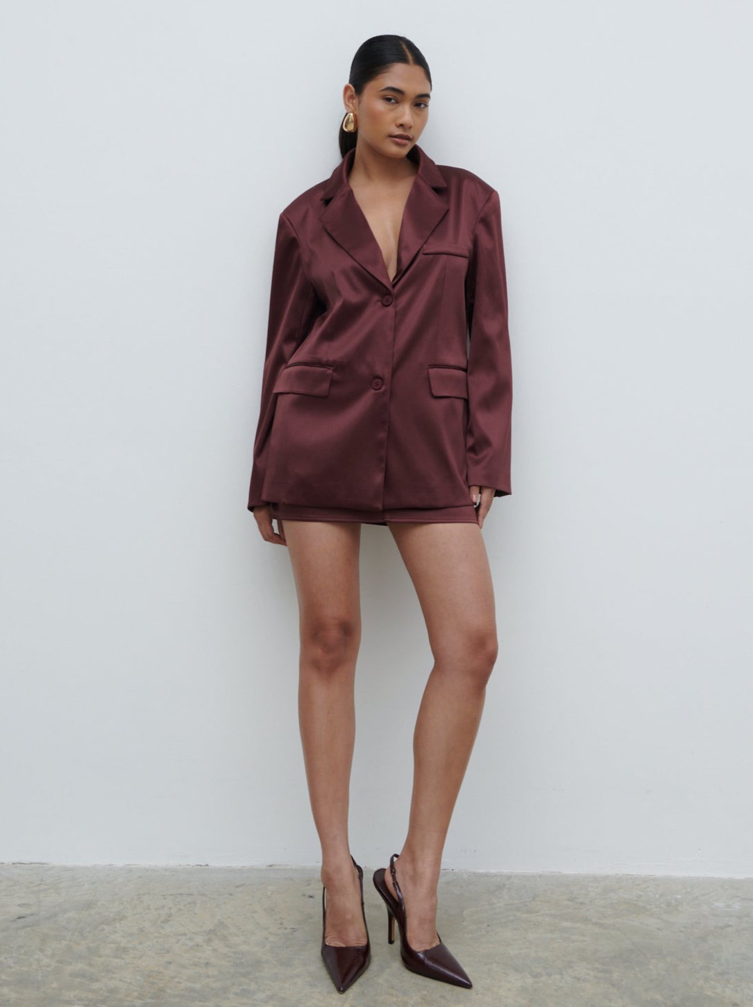 Beck Satin Oversized Dad Blazer - Deep Wine