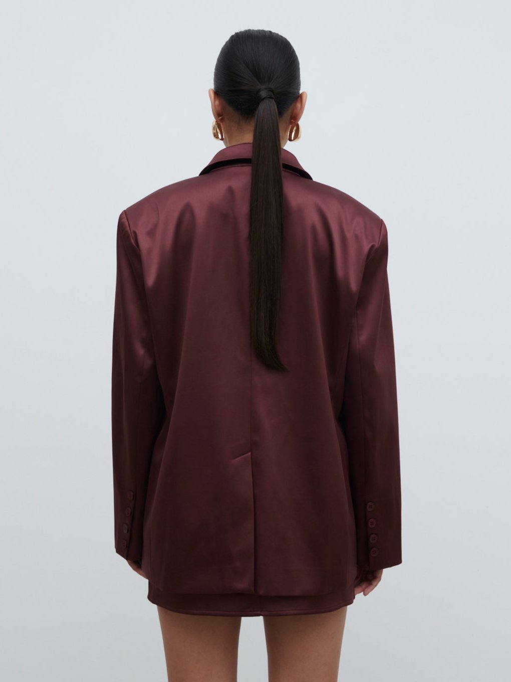 Beck Satin Oversized Dad Blazer - Deep Wine