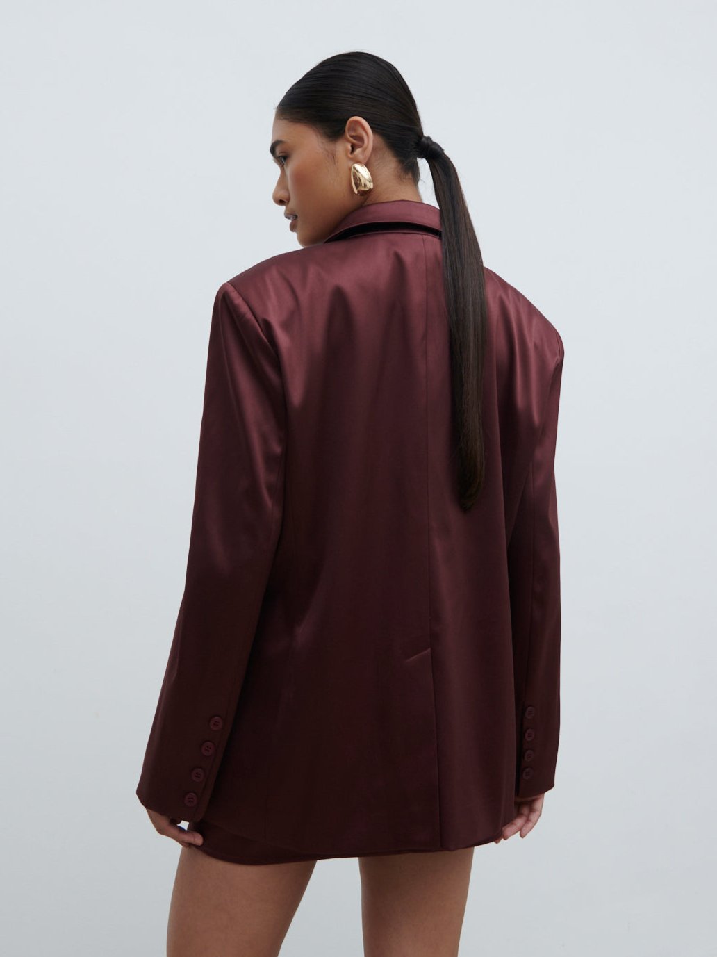 Beck Satin Oversized Dad Blazer - Deep Wine