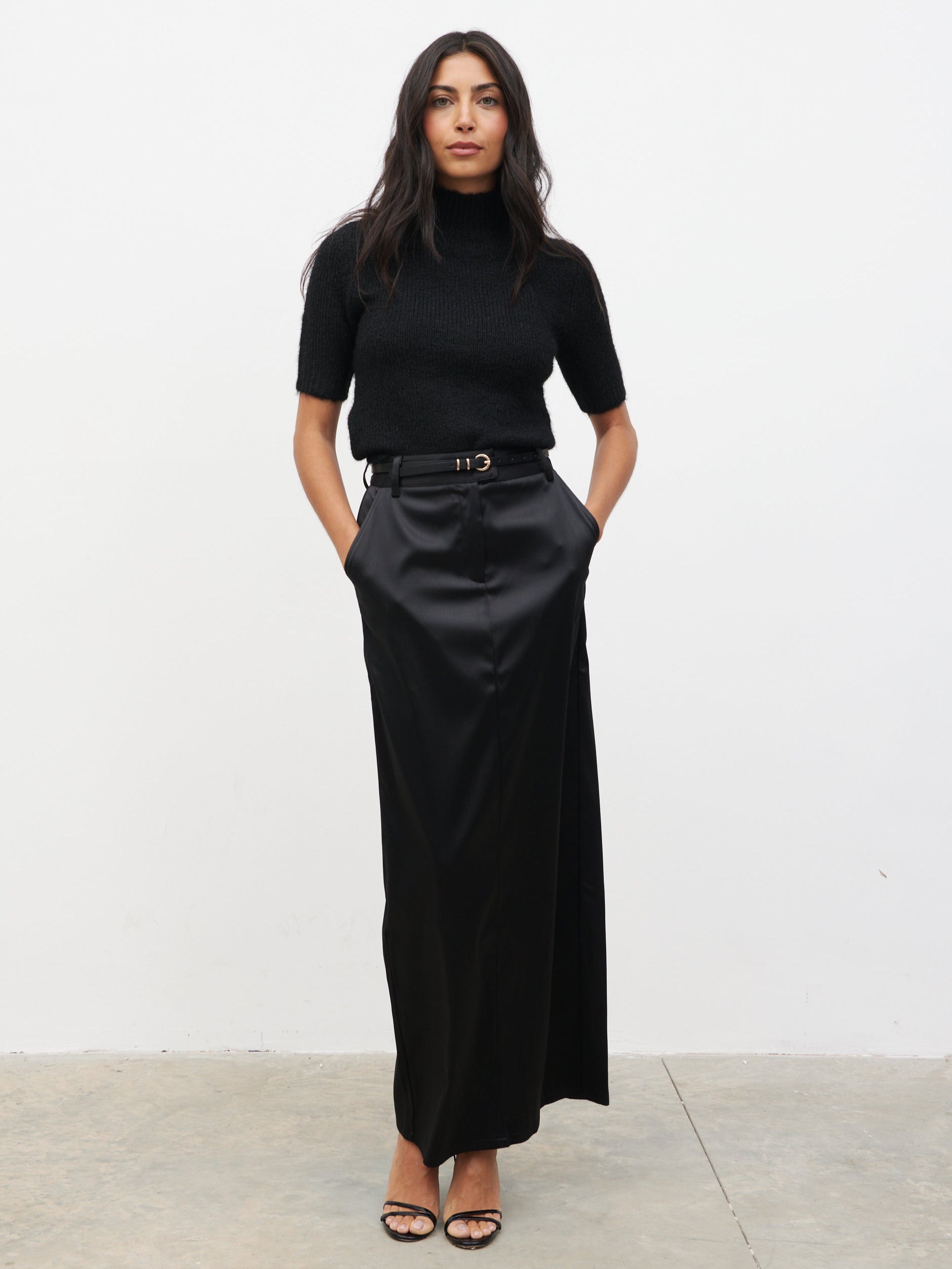 Beck Satin Tailored Maxi Skirt Black1