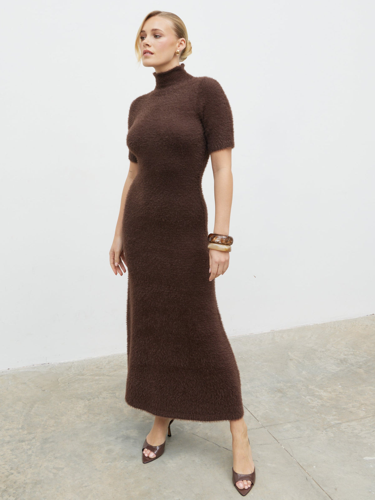 Belisse Short Sleeve Knit Midaxi Dress Chocolate