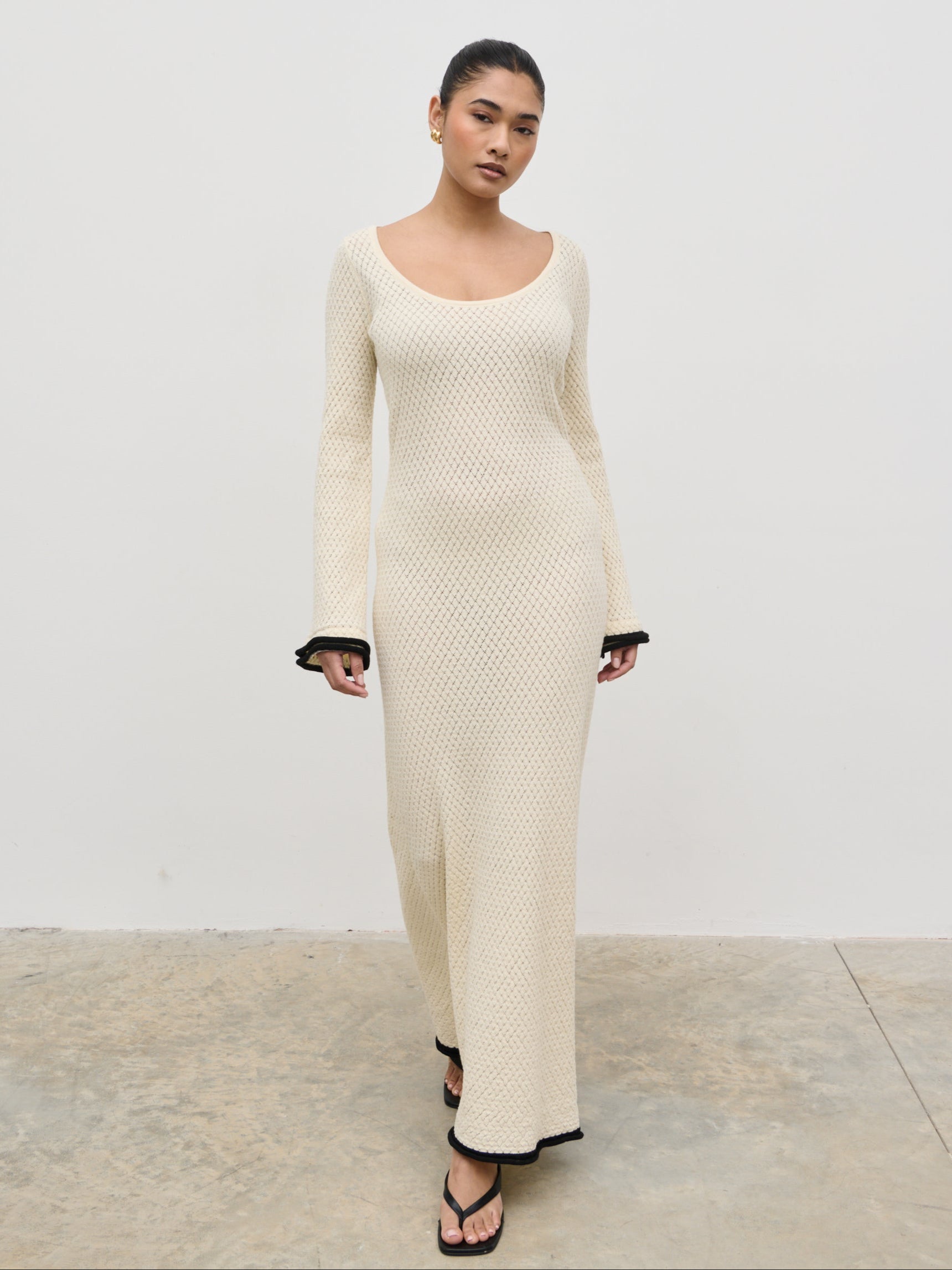 Bellamy Frill Tiered Sleeve Knit Maxi Dress - Cream Bellamy Frill Tiered Sleeve Knit Maxi Dress - Cream