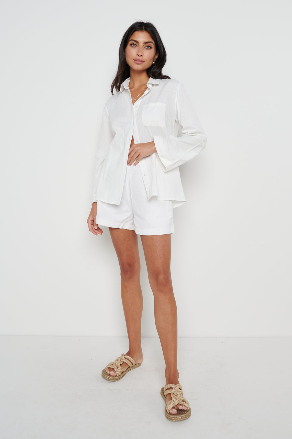 Belle Boxy Linen Shirt - White – Pretty Lavish