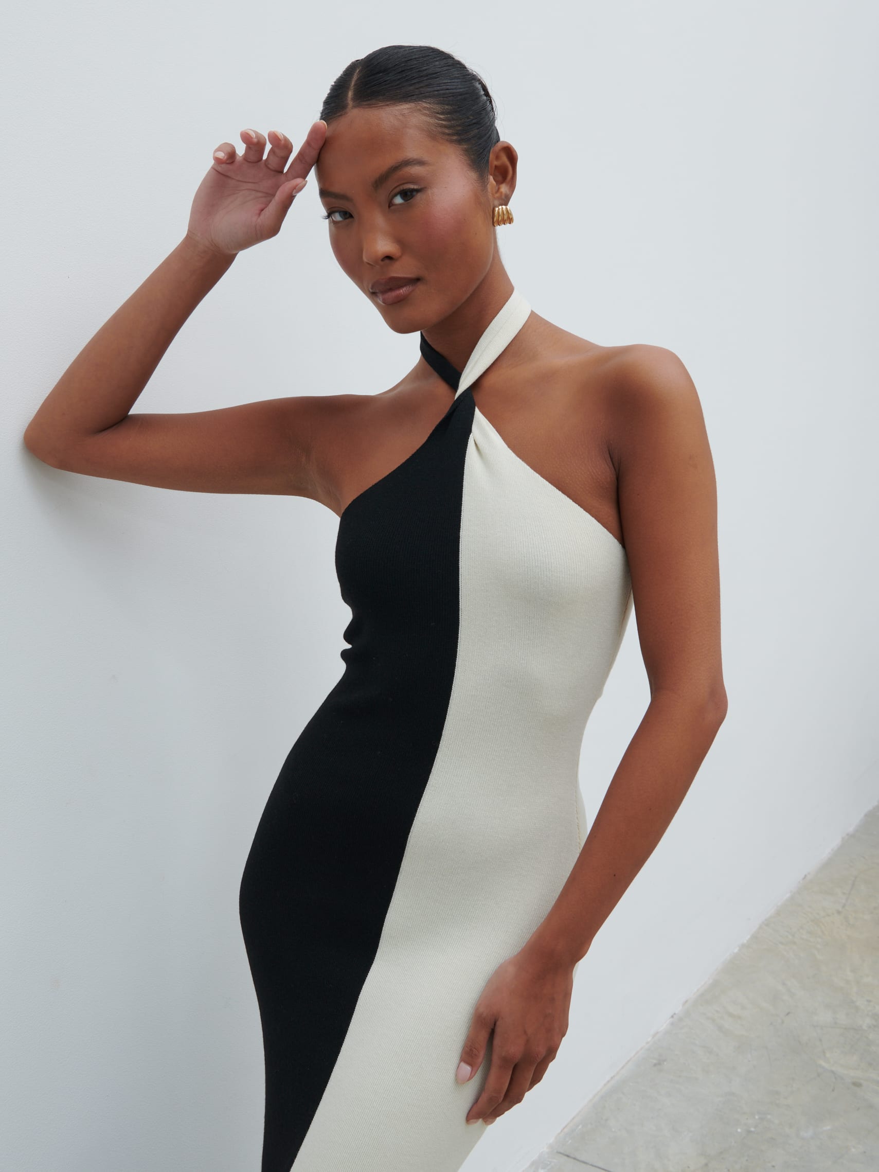 cream and black dress Berkley Contrast Knit Maxi Dress