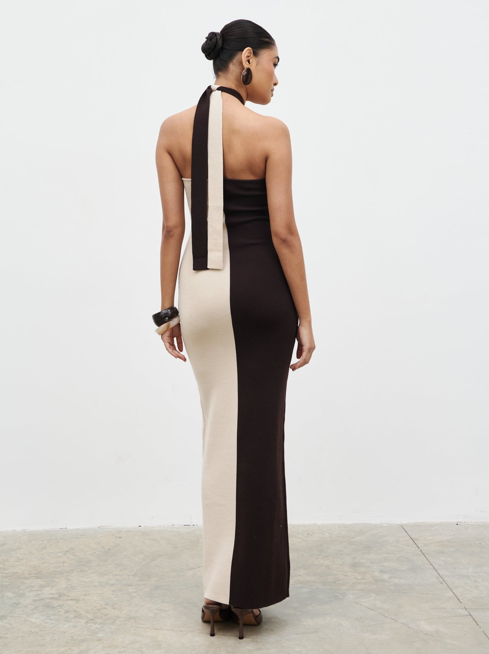 Berkley Contrast Knit Maxi Dress - Beige and Chocolate Brown Pretty Lavish Berkley Contrast Knit Maxi Dress - Beige and Chocolate Brown Pretty Lavish
