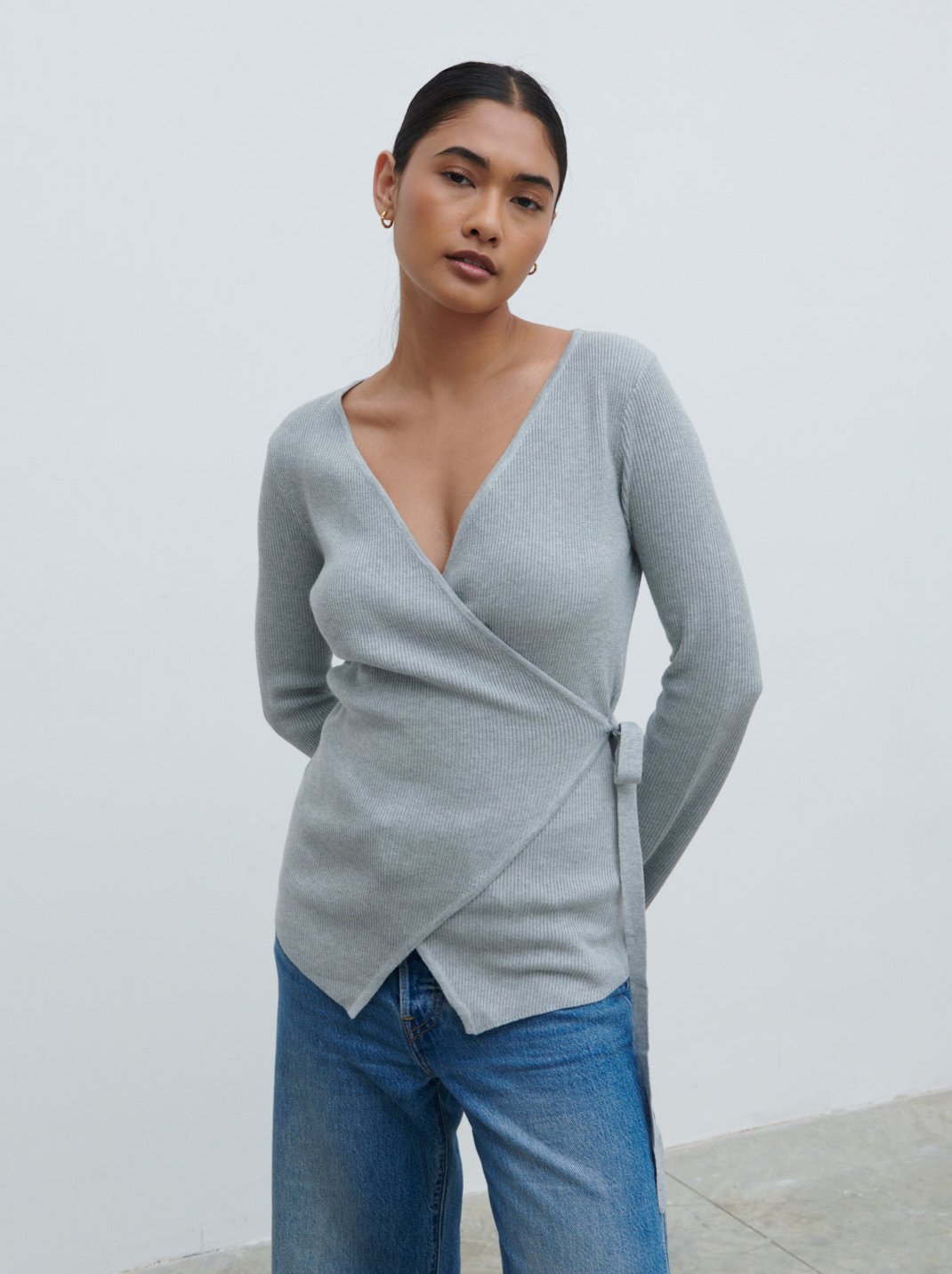 Bettie Wrap Knit Cardigan - Grey Marl