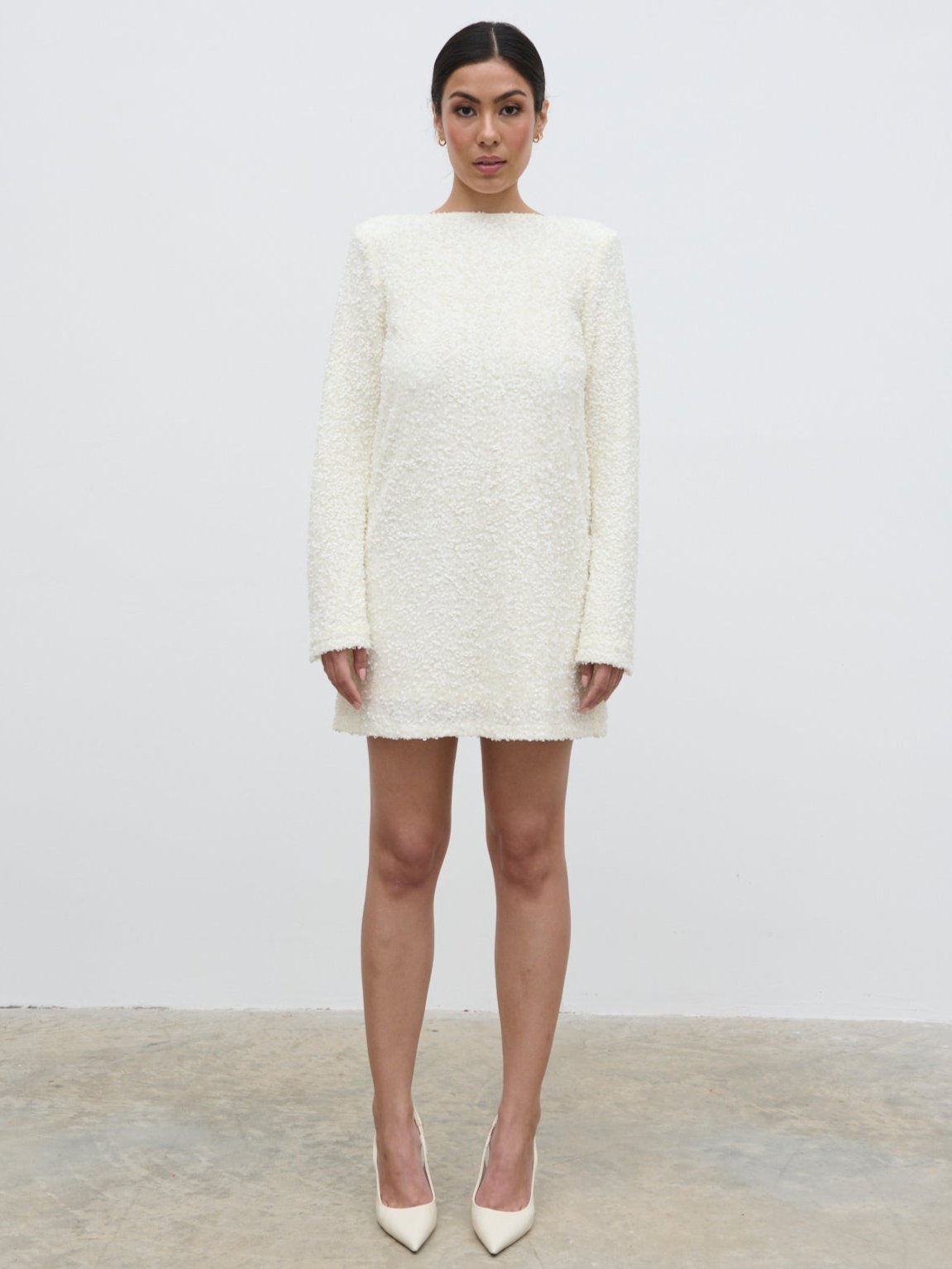 Bow Sequin Shift Dress - Ivory Pretty Lavish Bow Sequin Shift Dress - Ivory Pretty Lavish