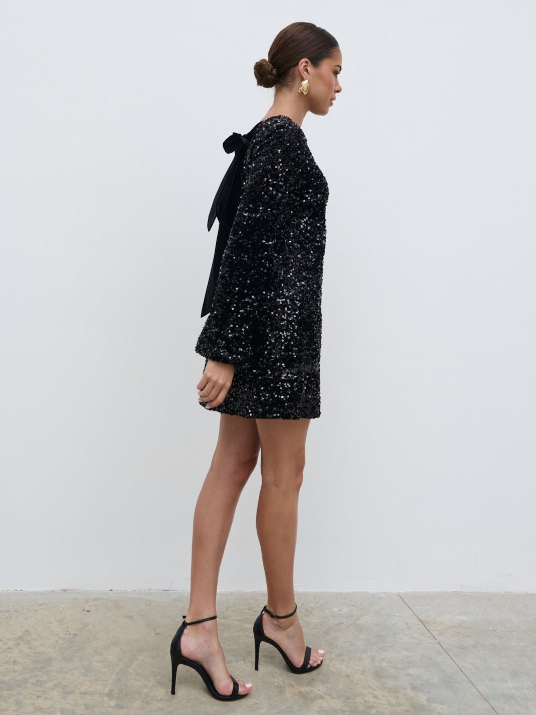 Bow Sequin Shift Dress - Black