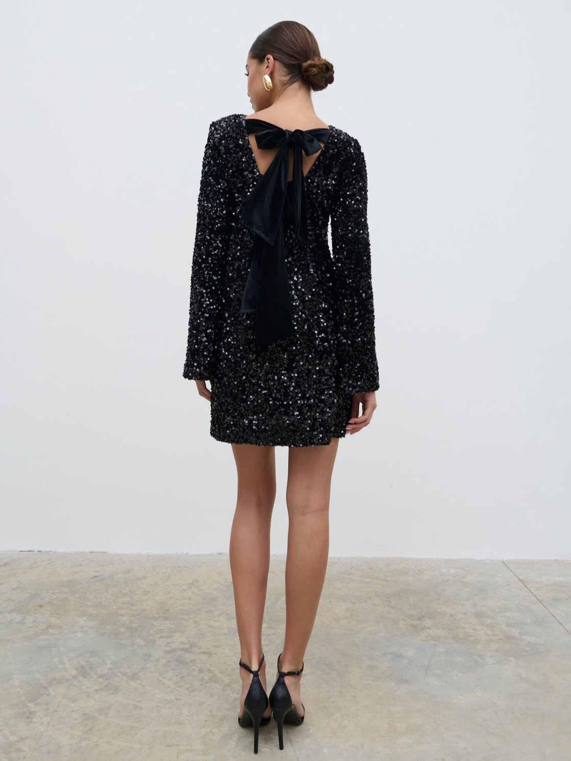 Bow Sequin Shift Dress - Black