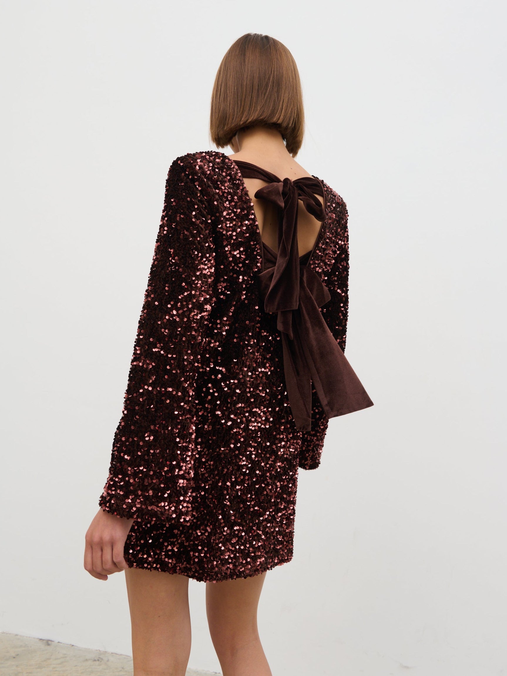 chocolate glitter dress ASOS LUXE - Velvet Sequin Drape Side Mini Dress - Women - Polyester - 4 US