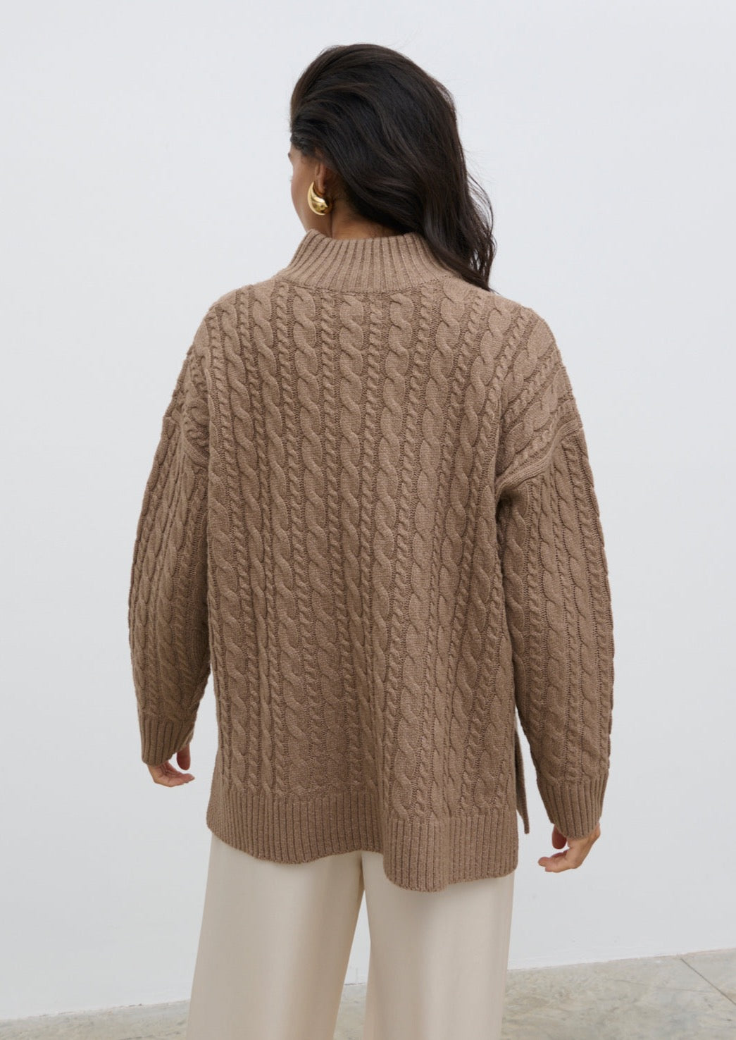 Braelyn Zip Collared Knit Jumper - Brown