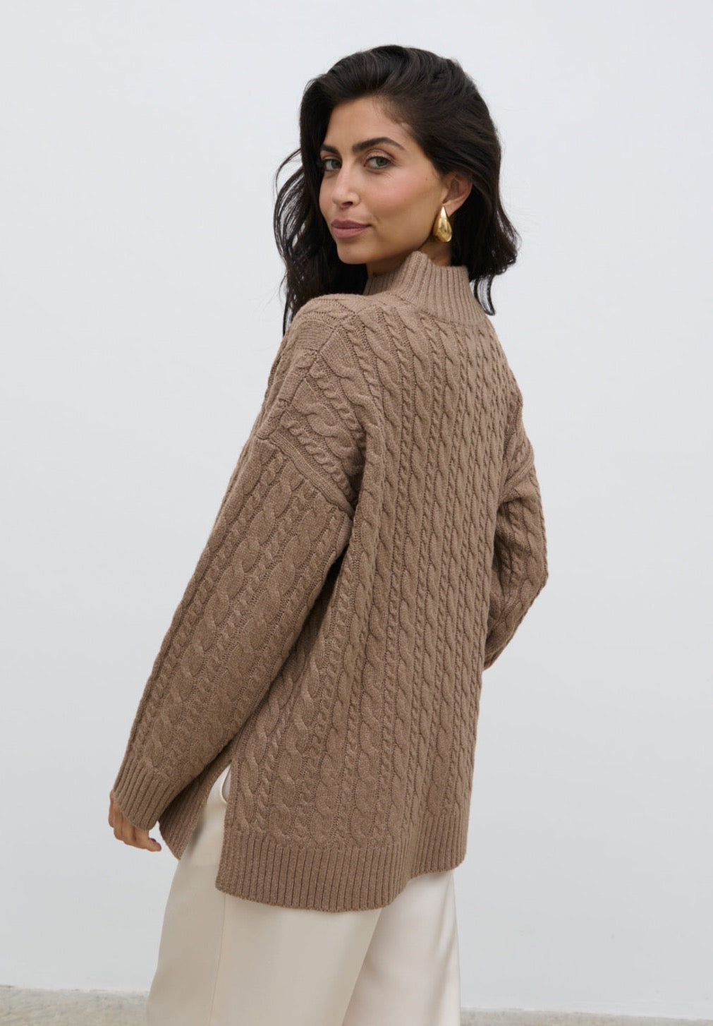 Braelyn Zip Collared Knit Jumper - Brown