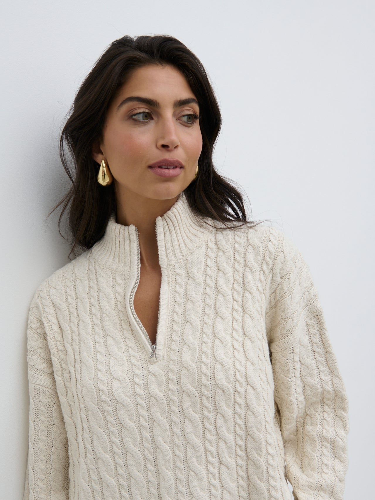 Braelyn Zip Collared Knit Jumper - Cream