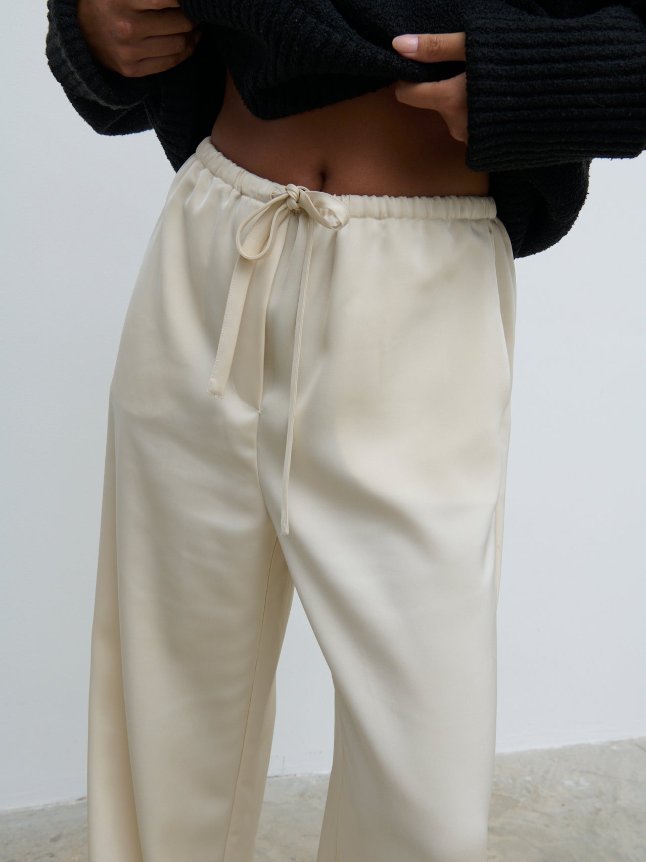 Breya Satin Drawstring Trousers - Oyster