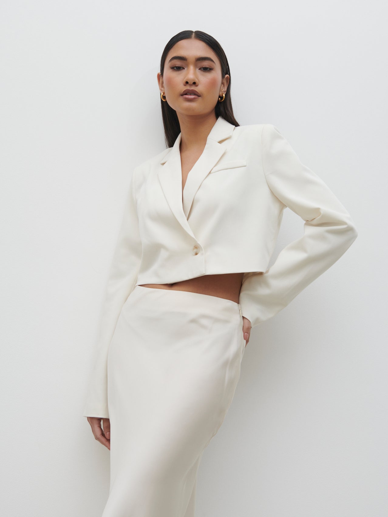 Breya Cropped Blazer Oyster - Main Image