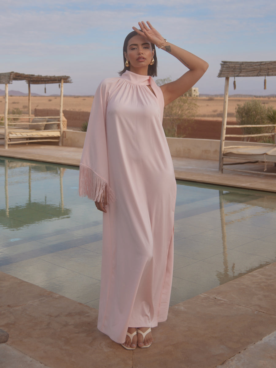 Luecia Mini Dress - Asymmetric One Shoulder Puff Sleeve Dress in Pink  Sequin