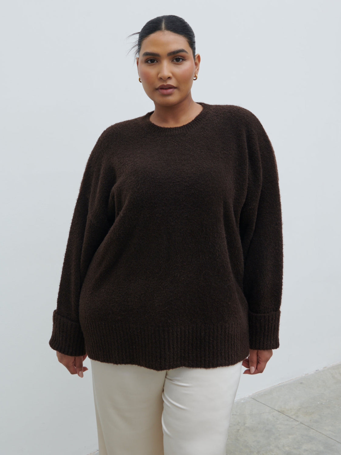 Camille Oversized Borg Jumper Curve - Brown