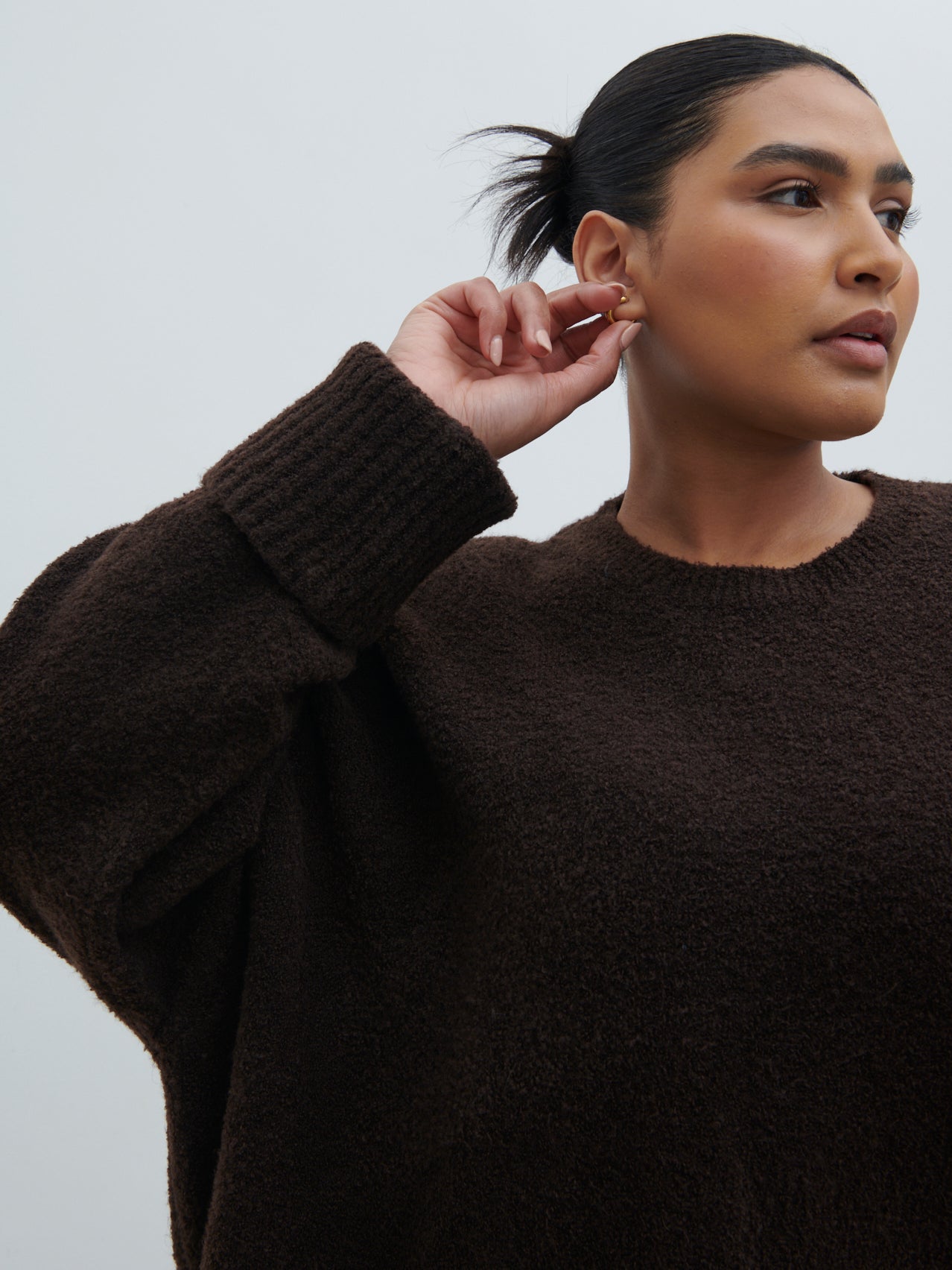 Camille Oversized Borg Jumper Curve - Brown