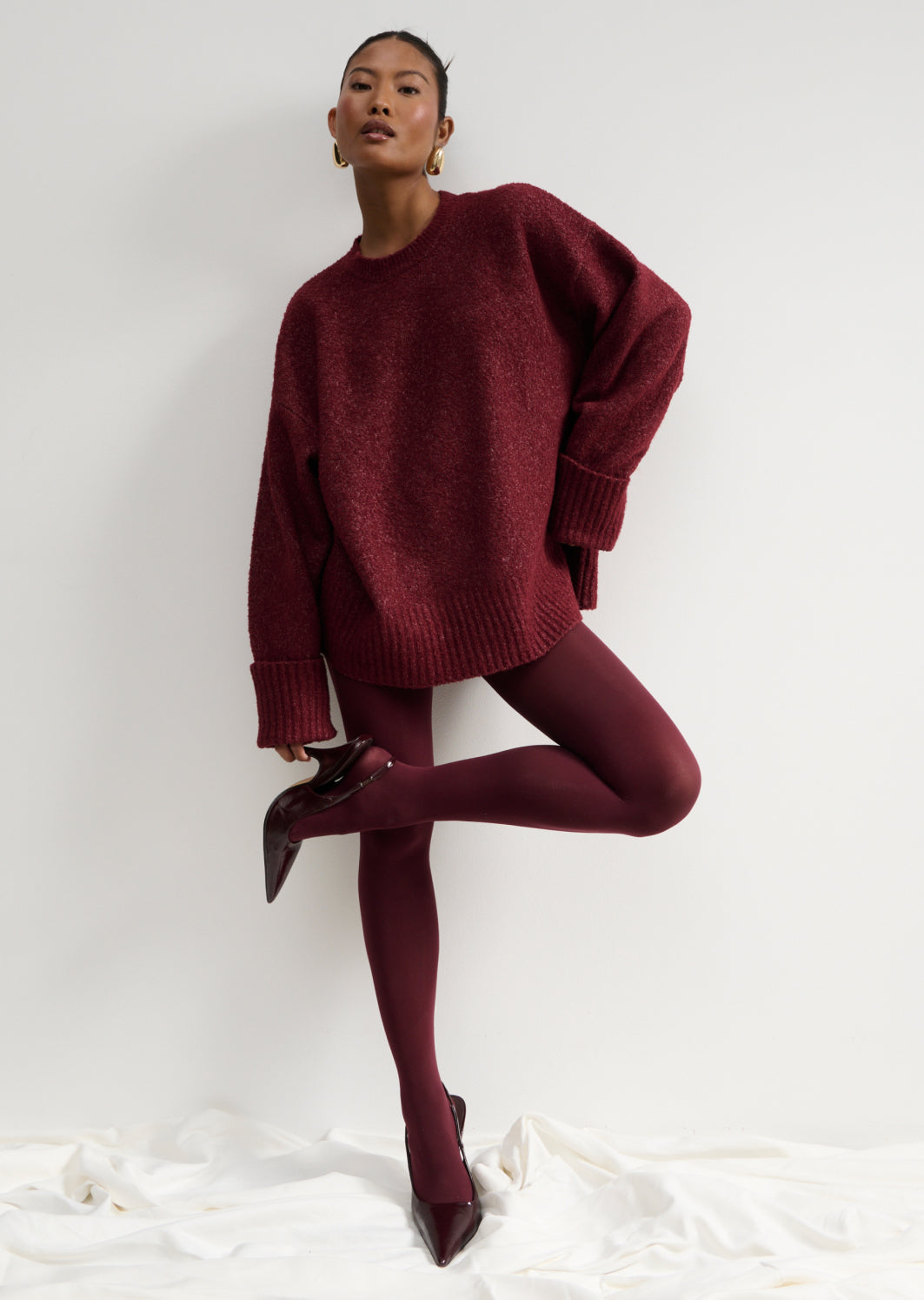 Camille Oversized Borg Knit Jumper - Burgundy