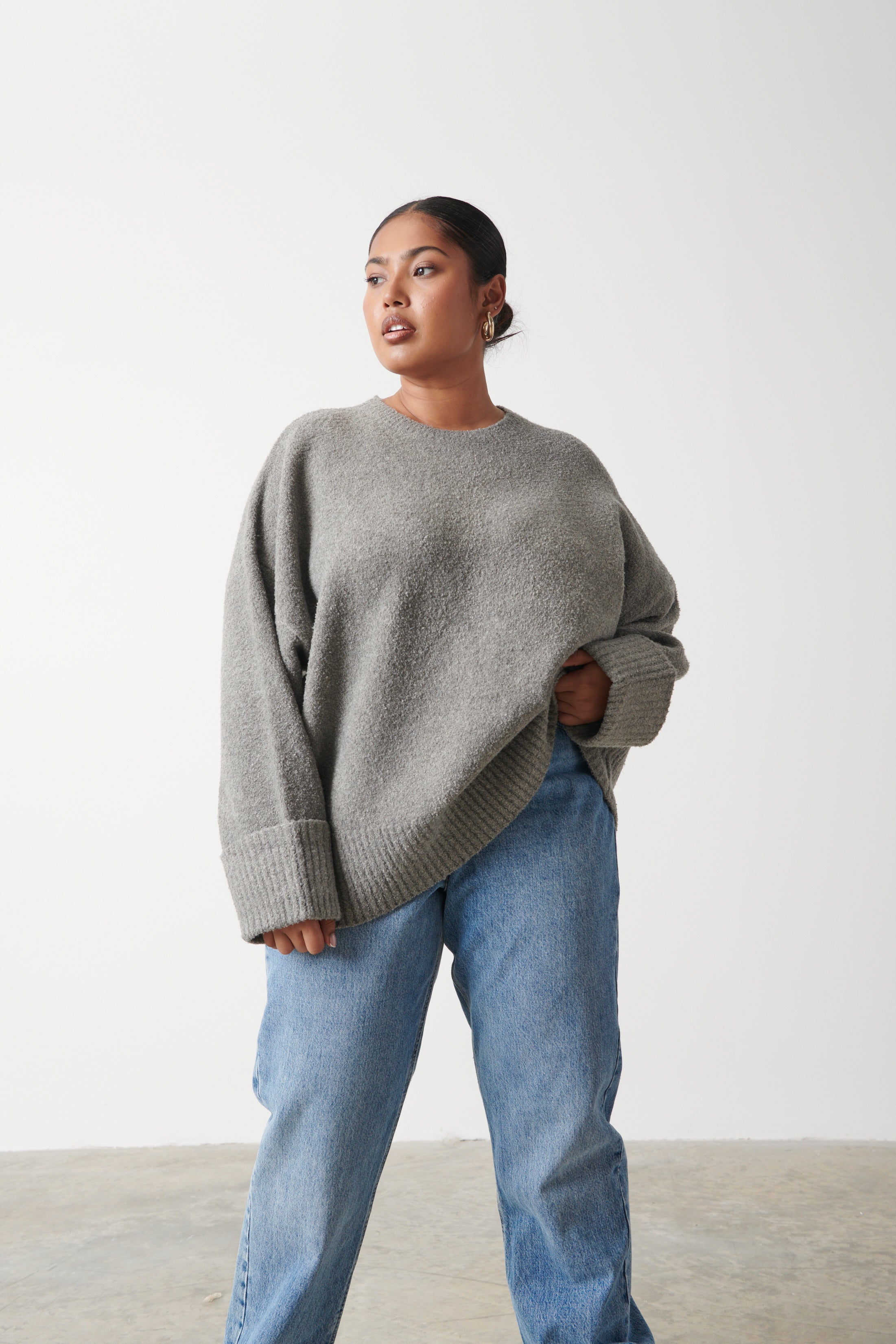 Camille Oversized Borg Jumper Curve - Charcoal