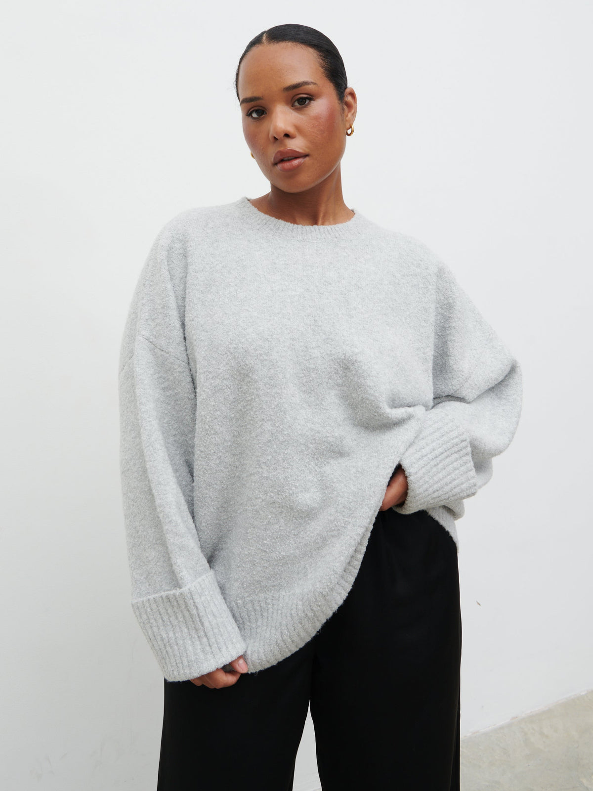 Camille Oversized Borg Jumper Curve Light Grey