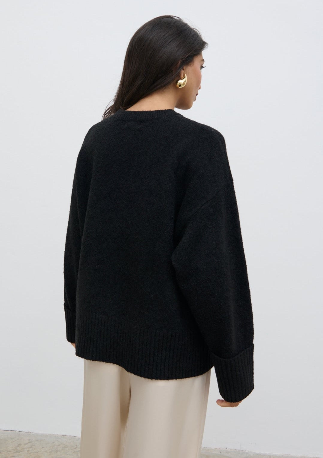 Camille Oversized Borg Jumper - Black