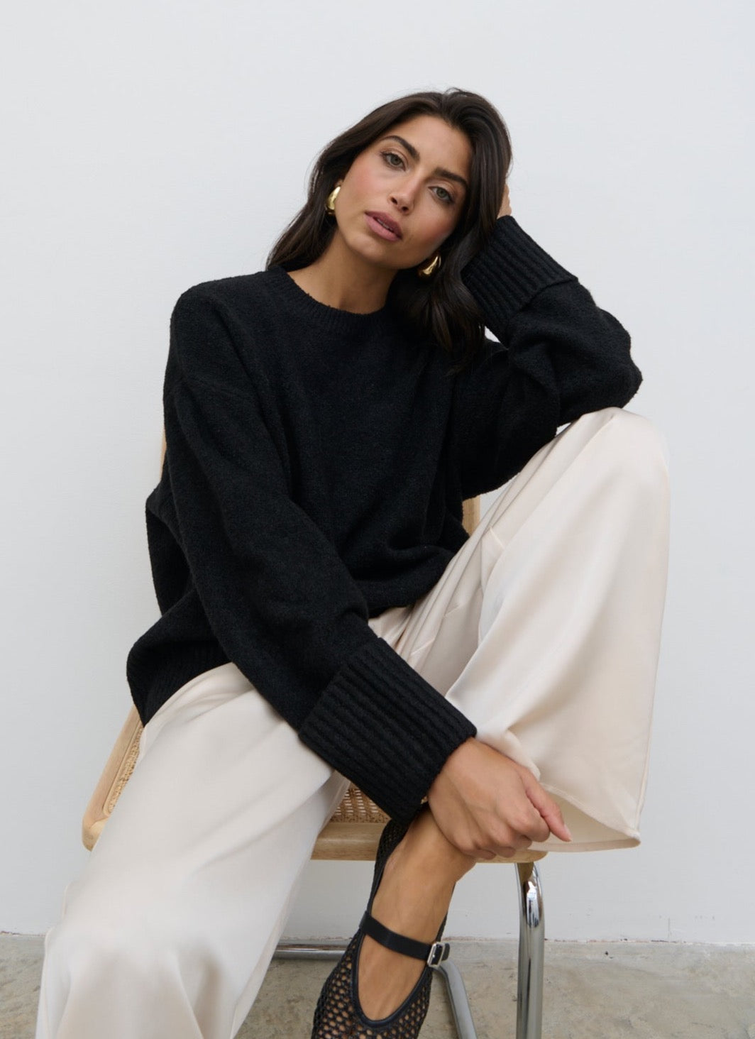 Camille Oversized Borg Jumper - Black