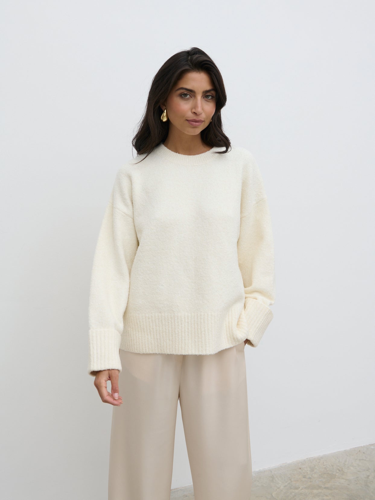 Camille Oversized Borg Jumper - Cream