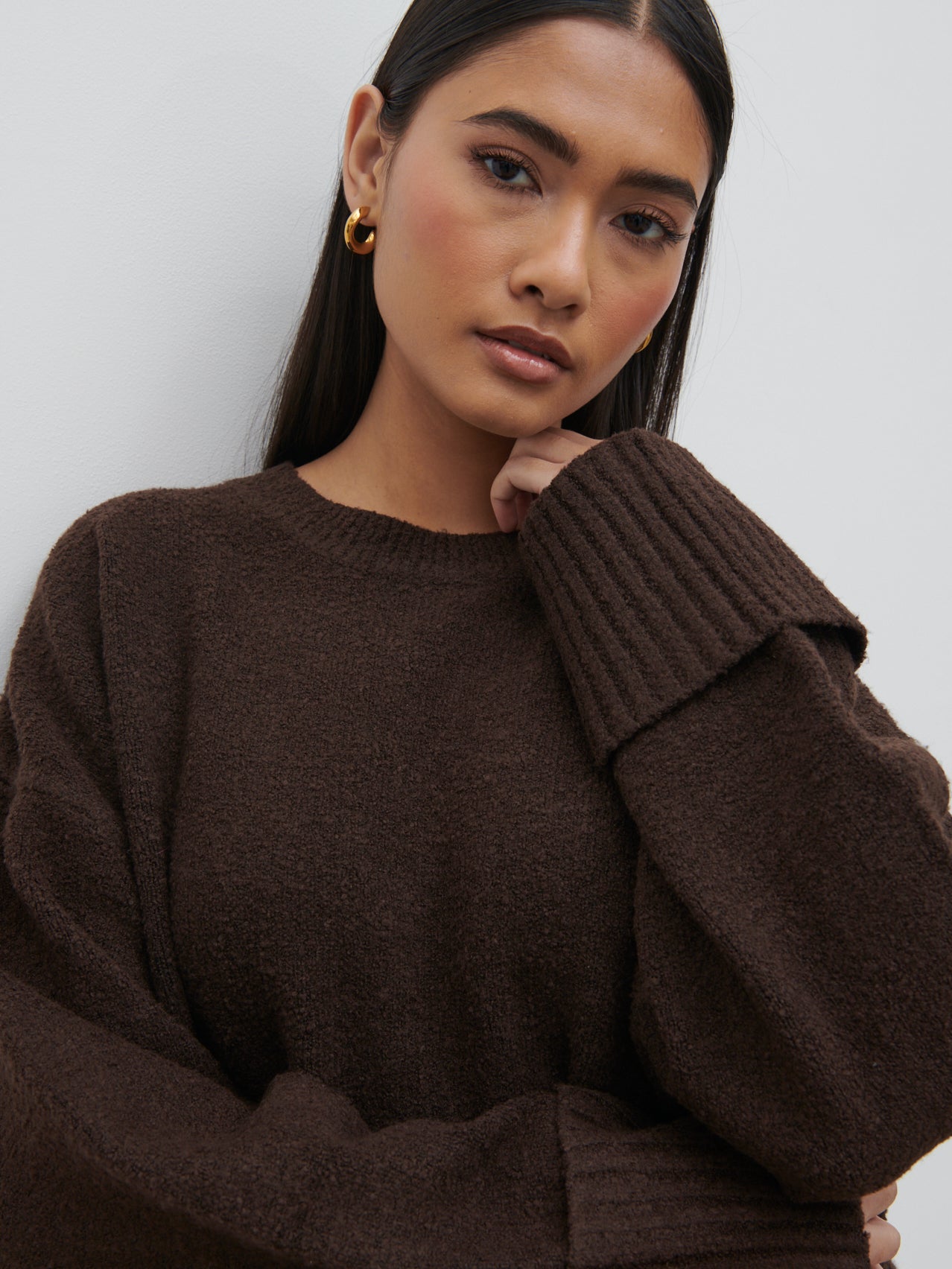 Camille Oversized Borg Jumper - Brown