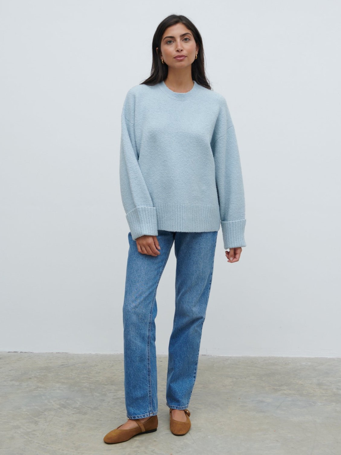 Camille Oversized Borg Knit Jumper - Pale Blue