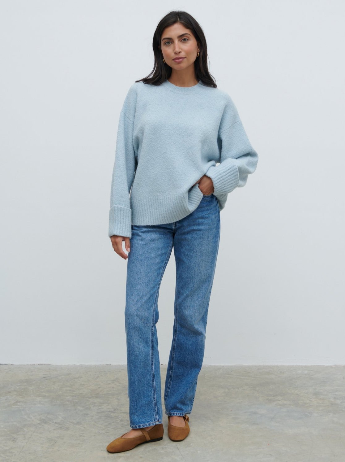 Camille Oversized Borg Knit Jumper - Pale Blue