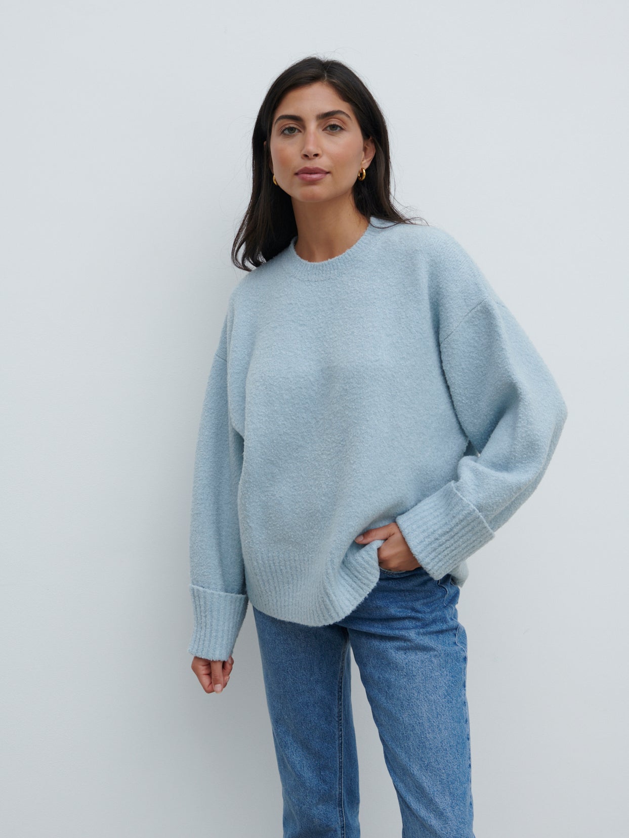 Camille Oversized Borg Knit Jumper - Pale Blue