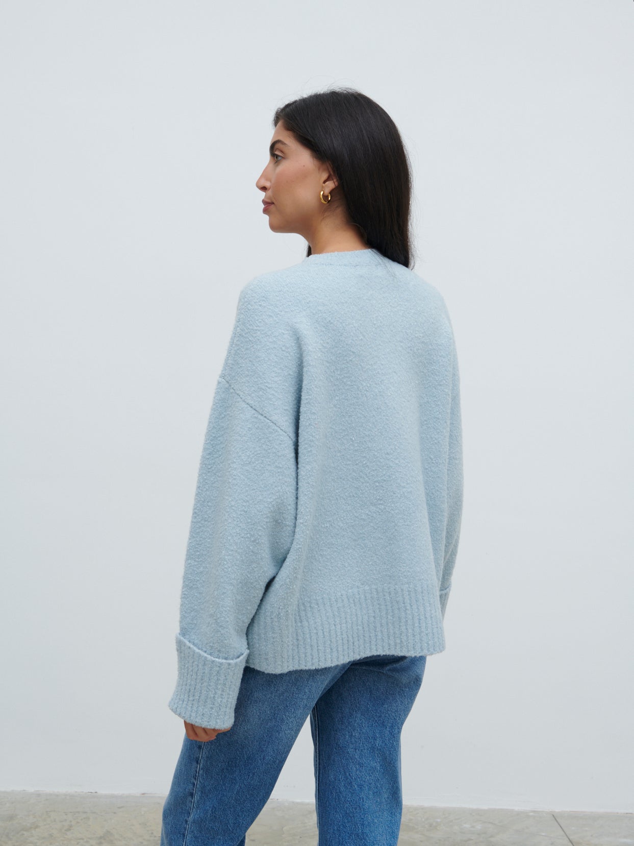 Camille Oversized Borg Knit Jumper - Pale Blue