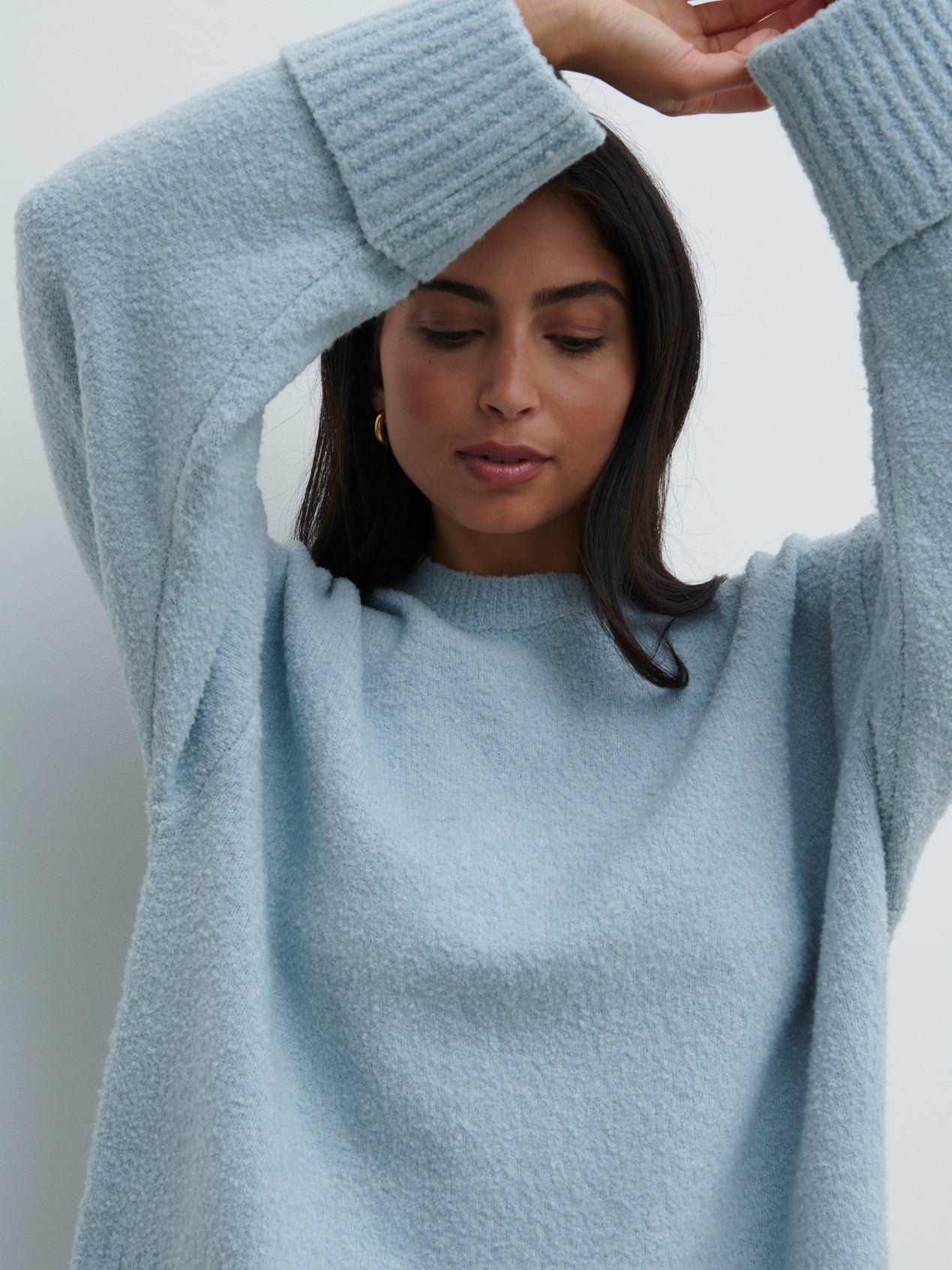 Camille Oversized Borg Knit Jumper - Pale Blue