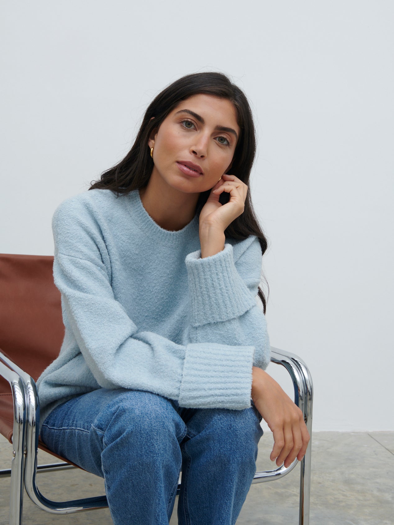 Camille Oversized Borg Knit Jumper - Pale Blue