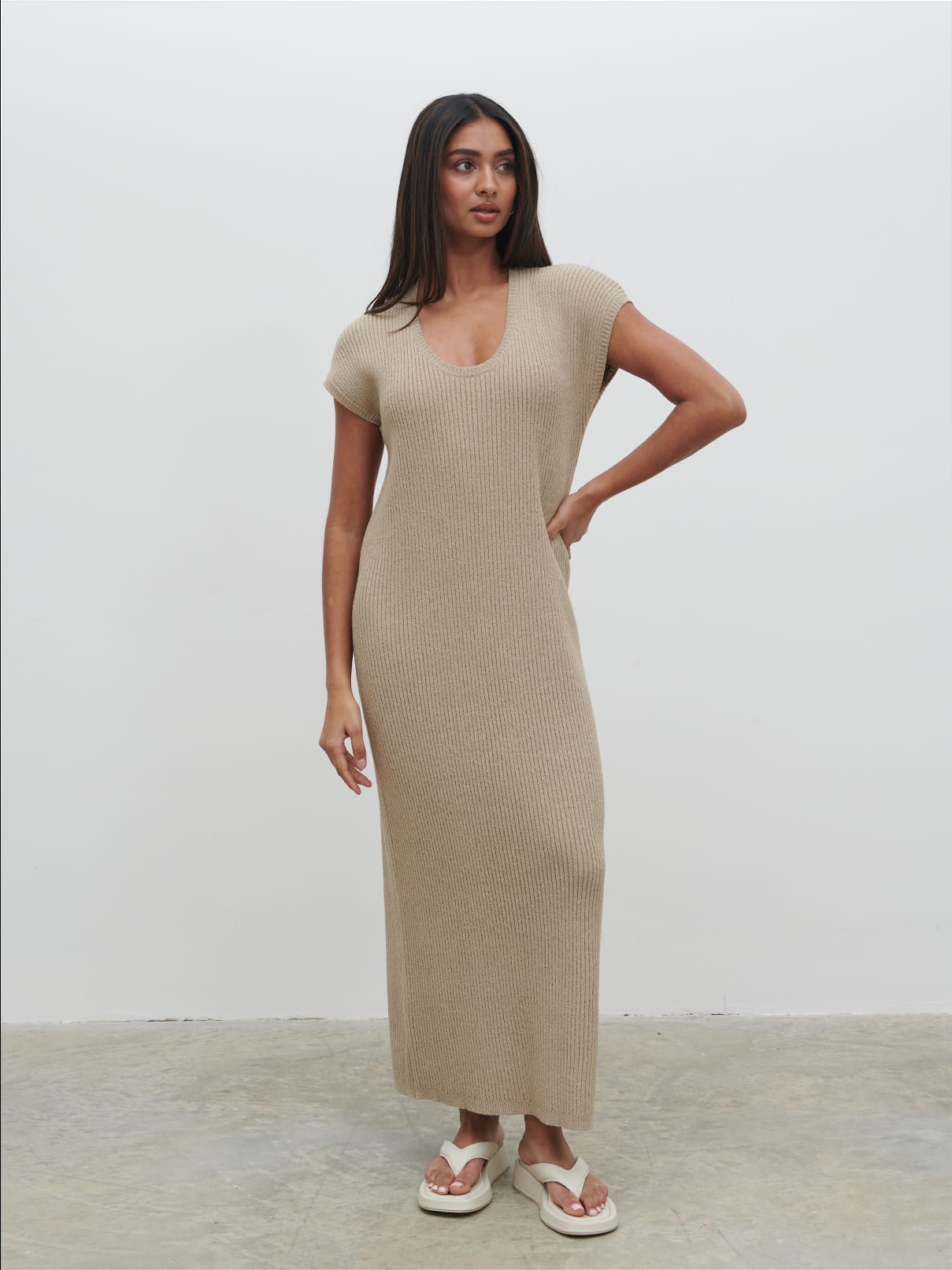 Rose Knit Midaxi Dress - Stone Taupe Rose Knit Midaxi Dress - Stone Taupe