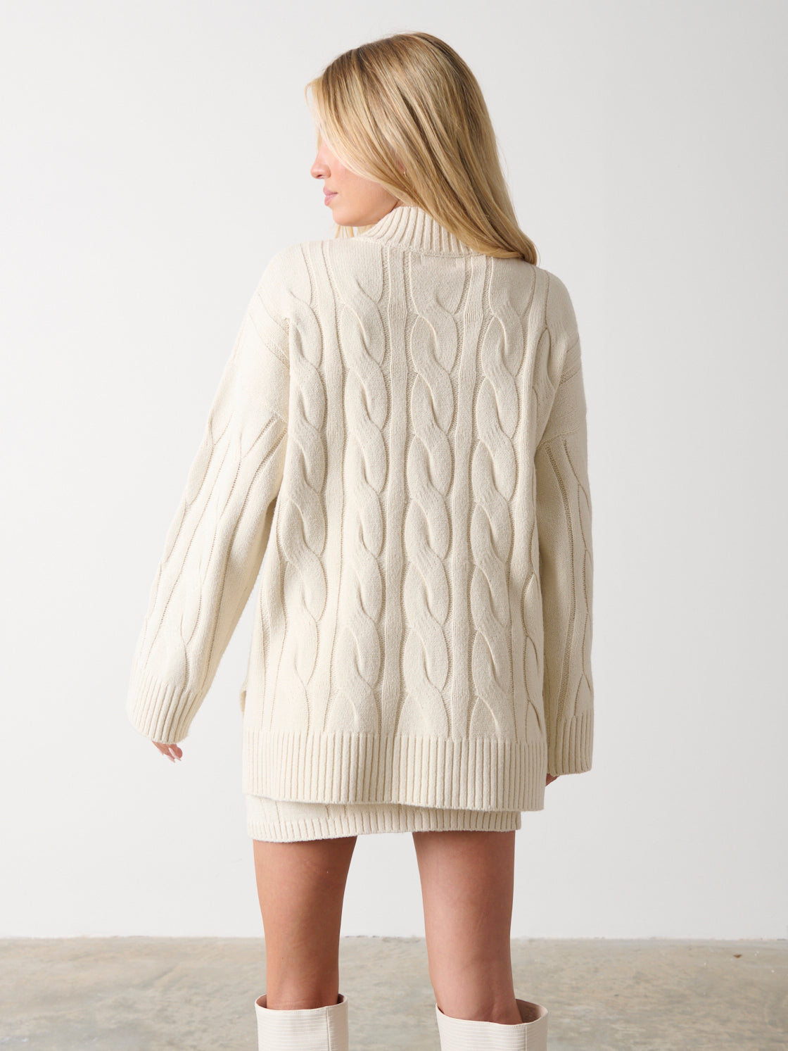 Caprice Cable Knit Roll Neck Jumper - Cream