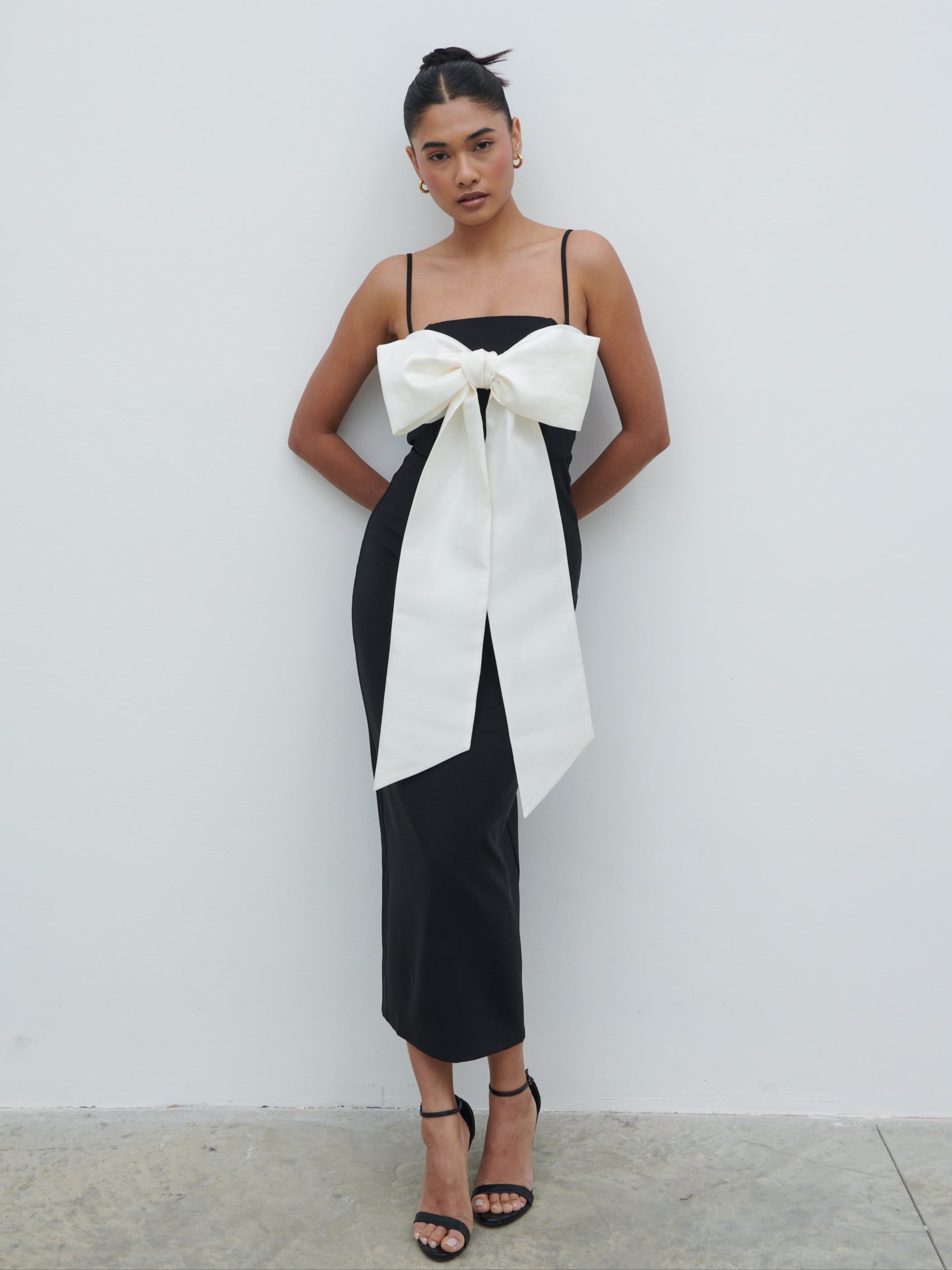 Carena Extreme Bow Midaxi Dress - Black and Cream